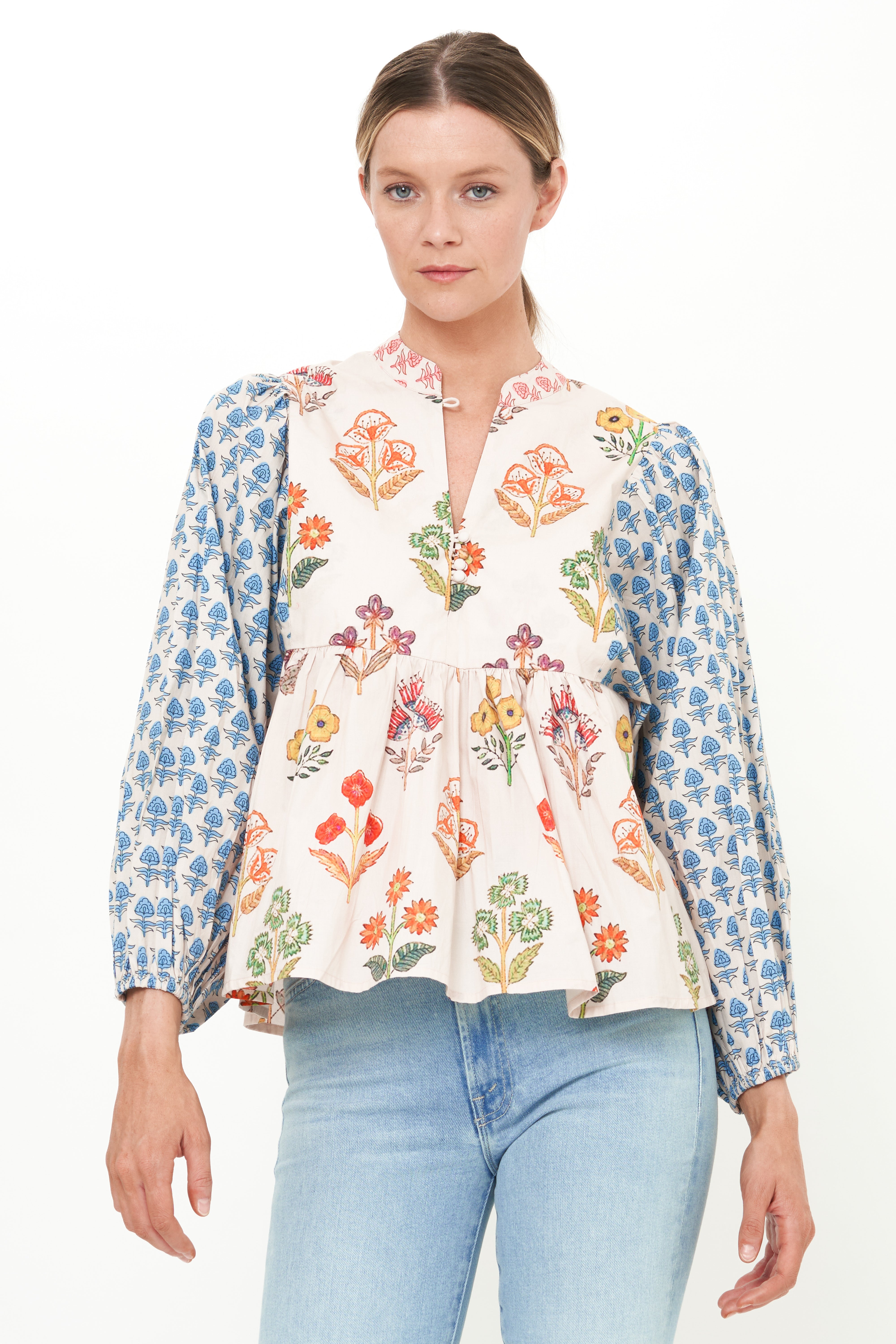 Mandarin Balloon Top- Provence Blue