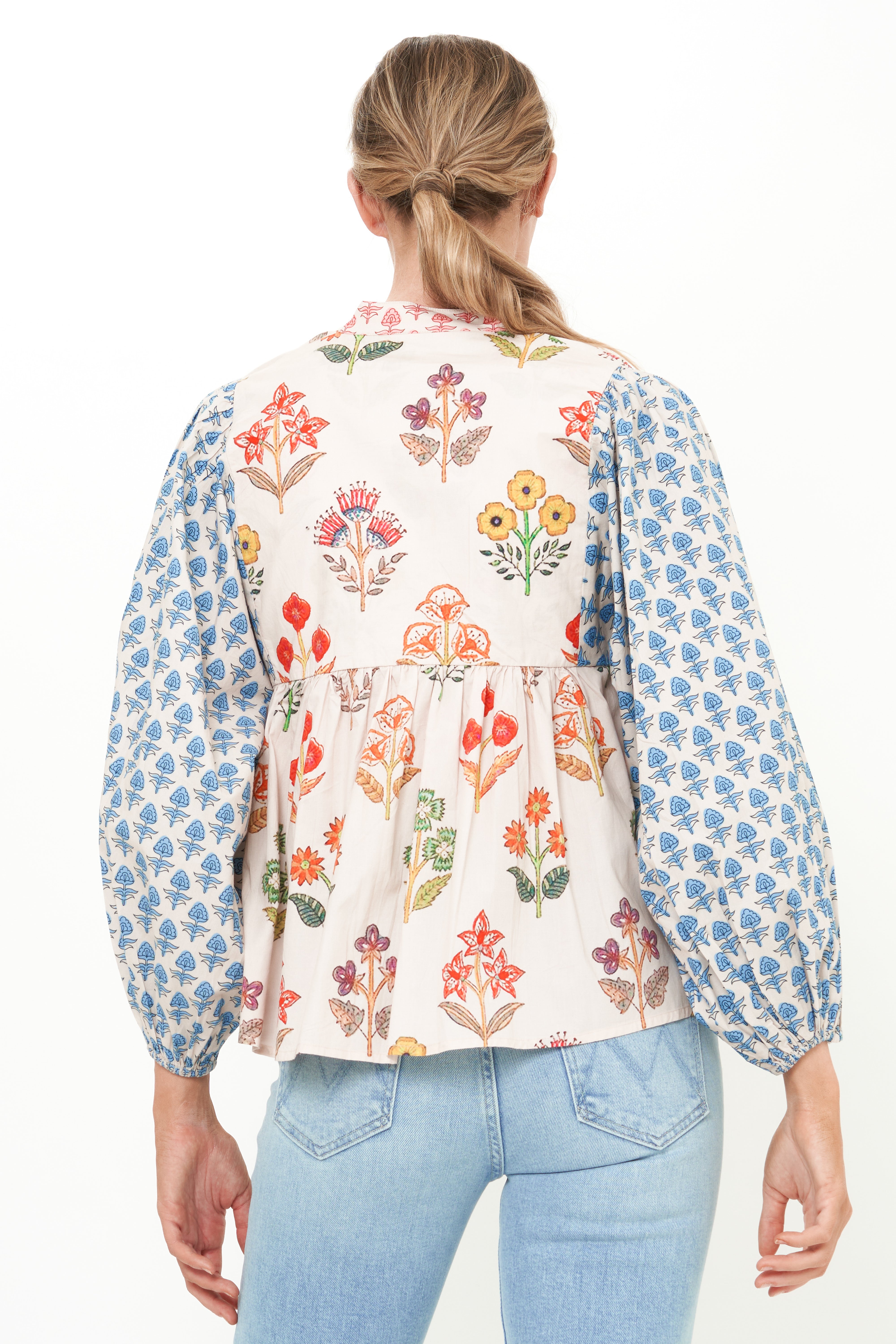 Mandarin Balloon Top- Provence Blue