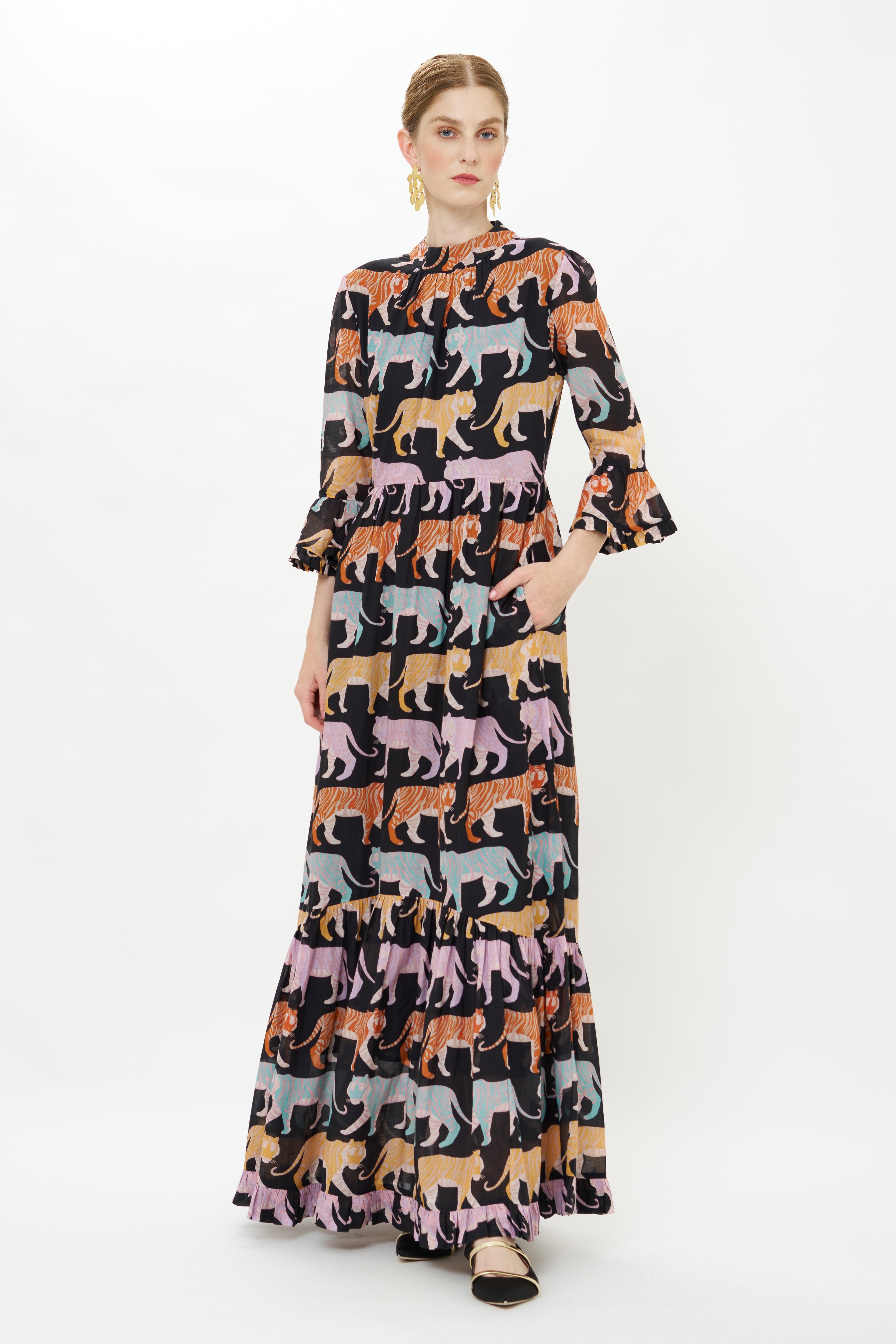 High Neck Bell Maxi- Raj Black