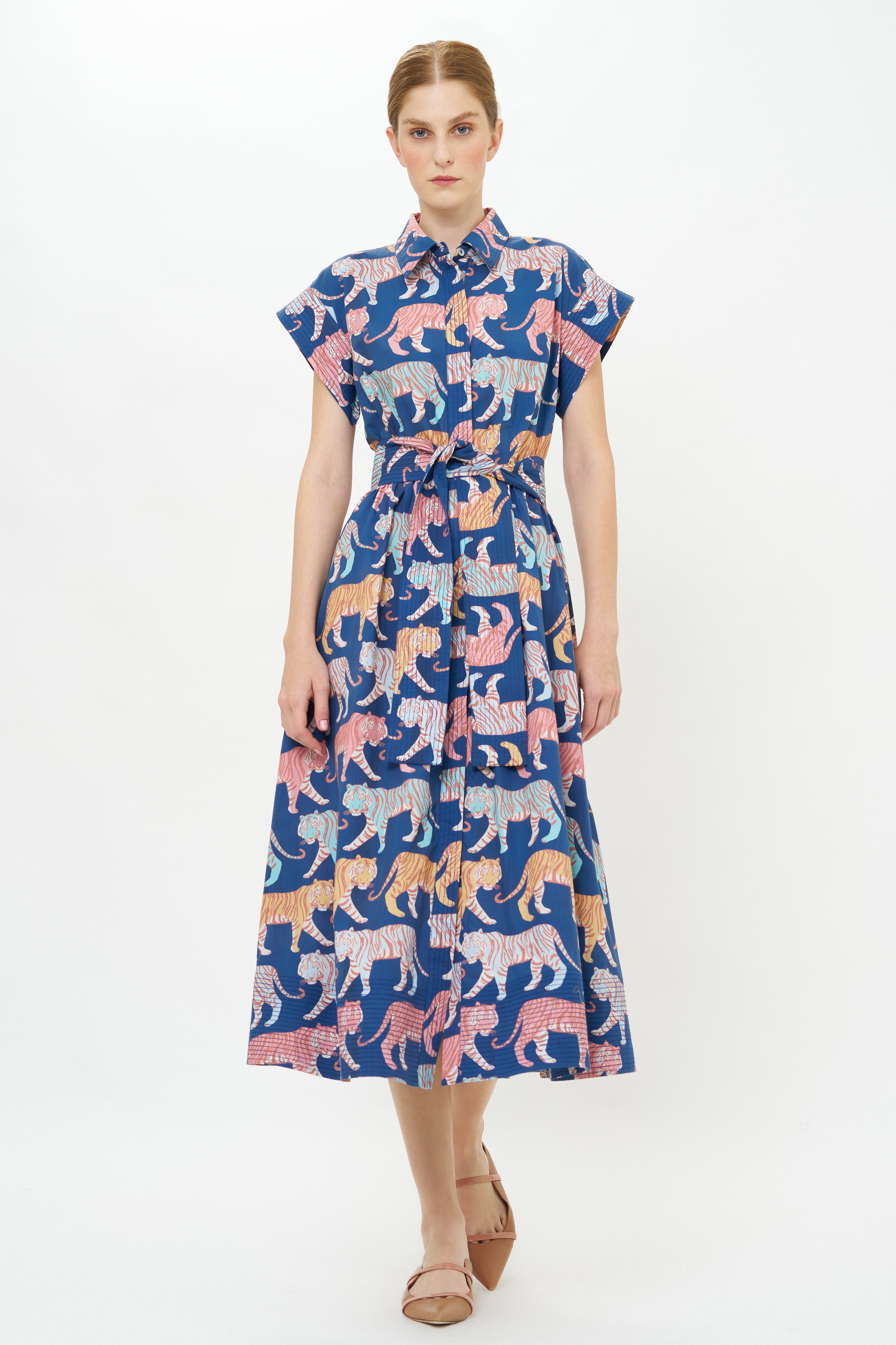 Belted Shirt Dress- Raj Navy