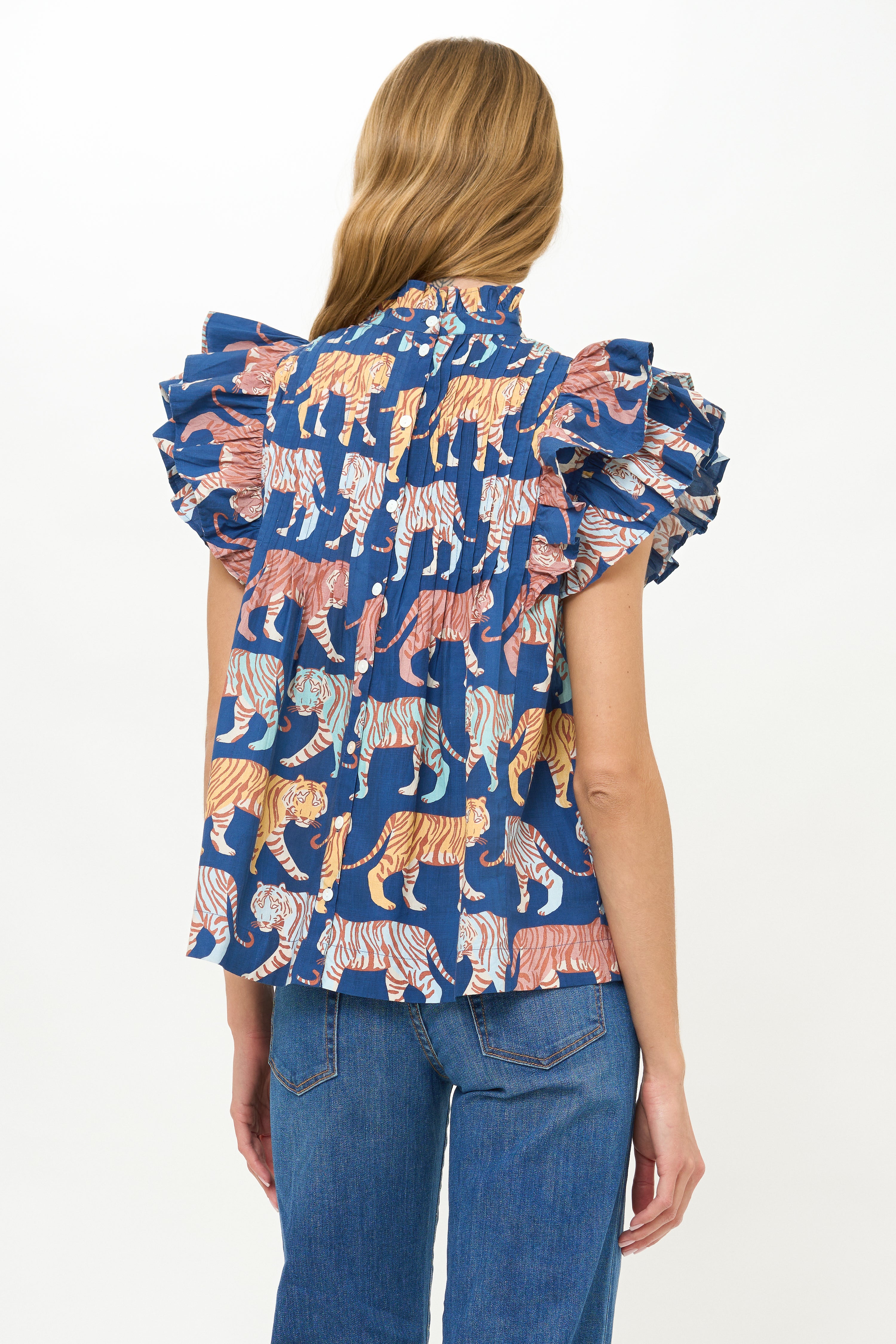 Pintuck Ruffle Top- Raj Navy
