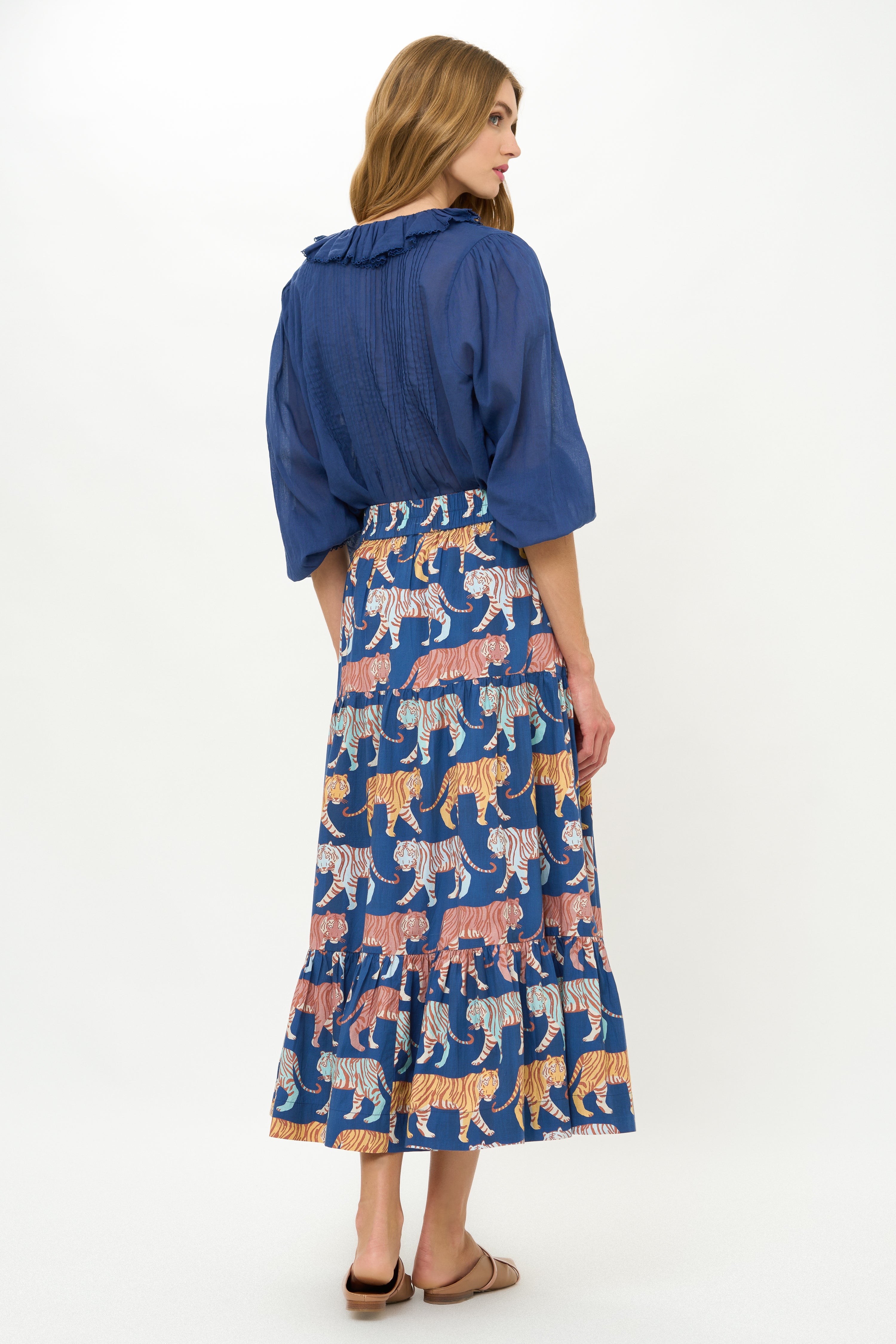 Button Front Skirt- Raj Navy