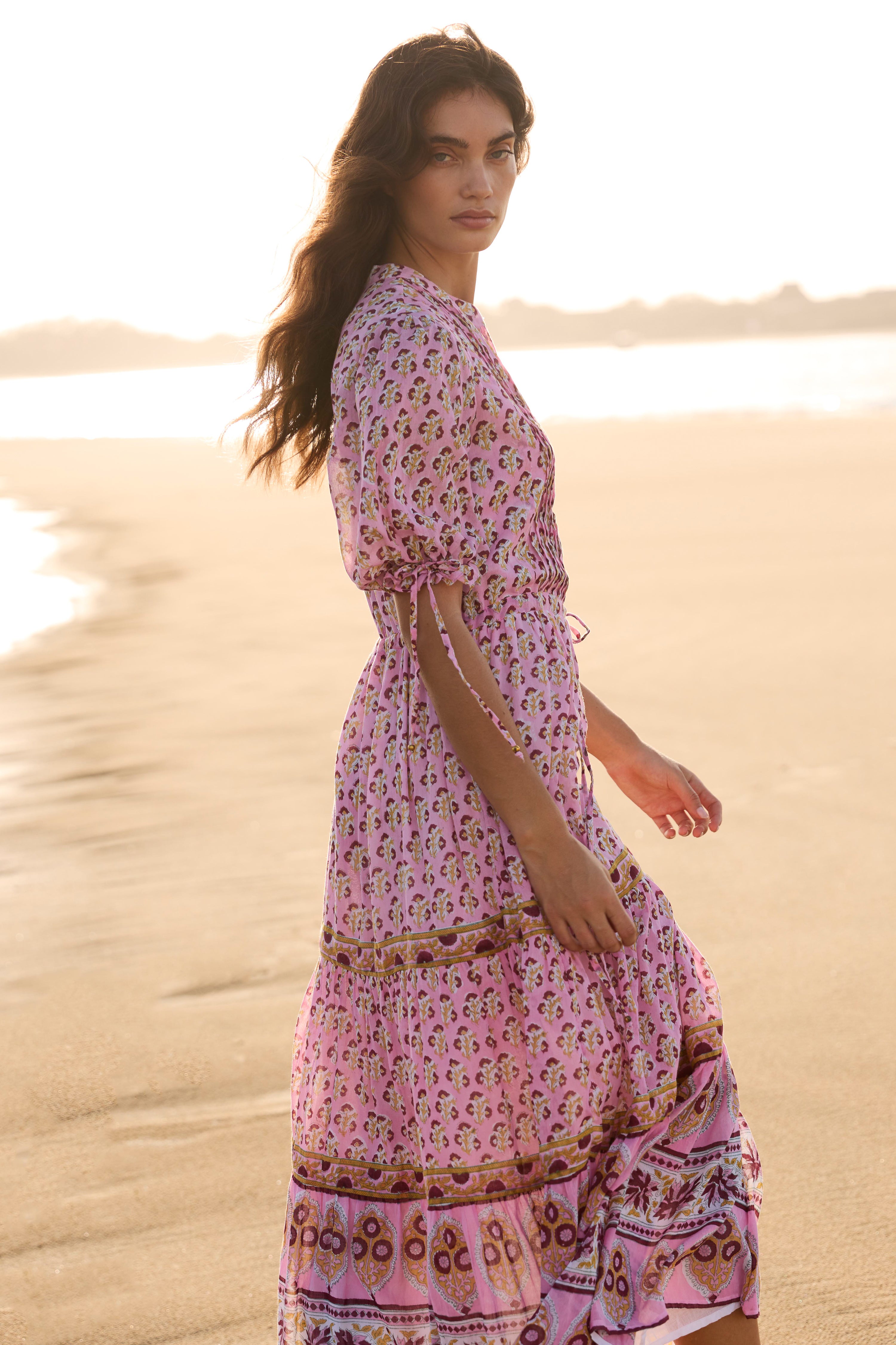 Cinched Pintuck Maxi- Riad Rhubarb