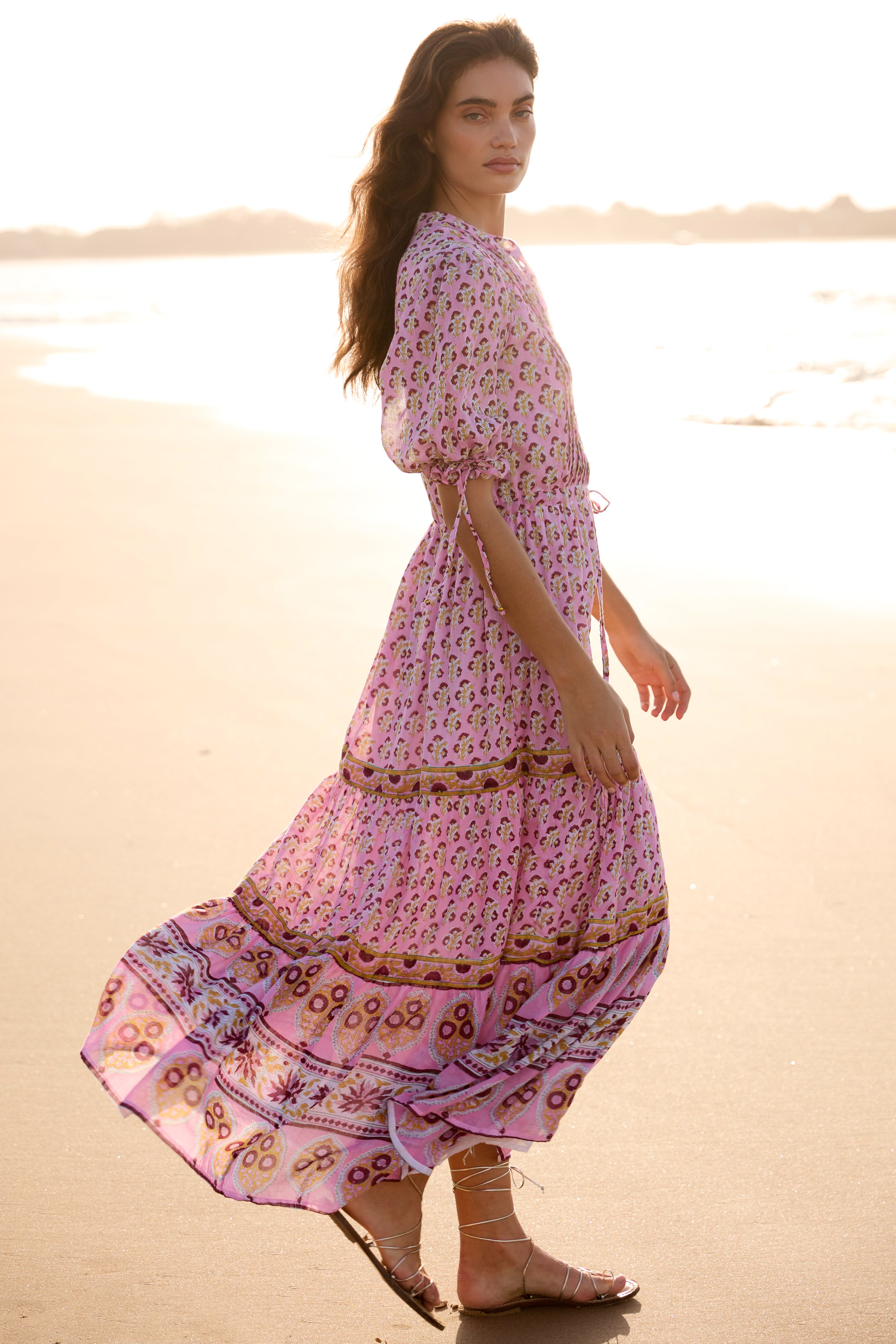 Cinched Pintuck Maxi- Riad Rhubarb