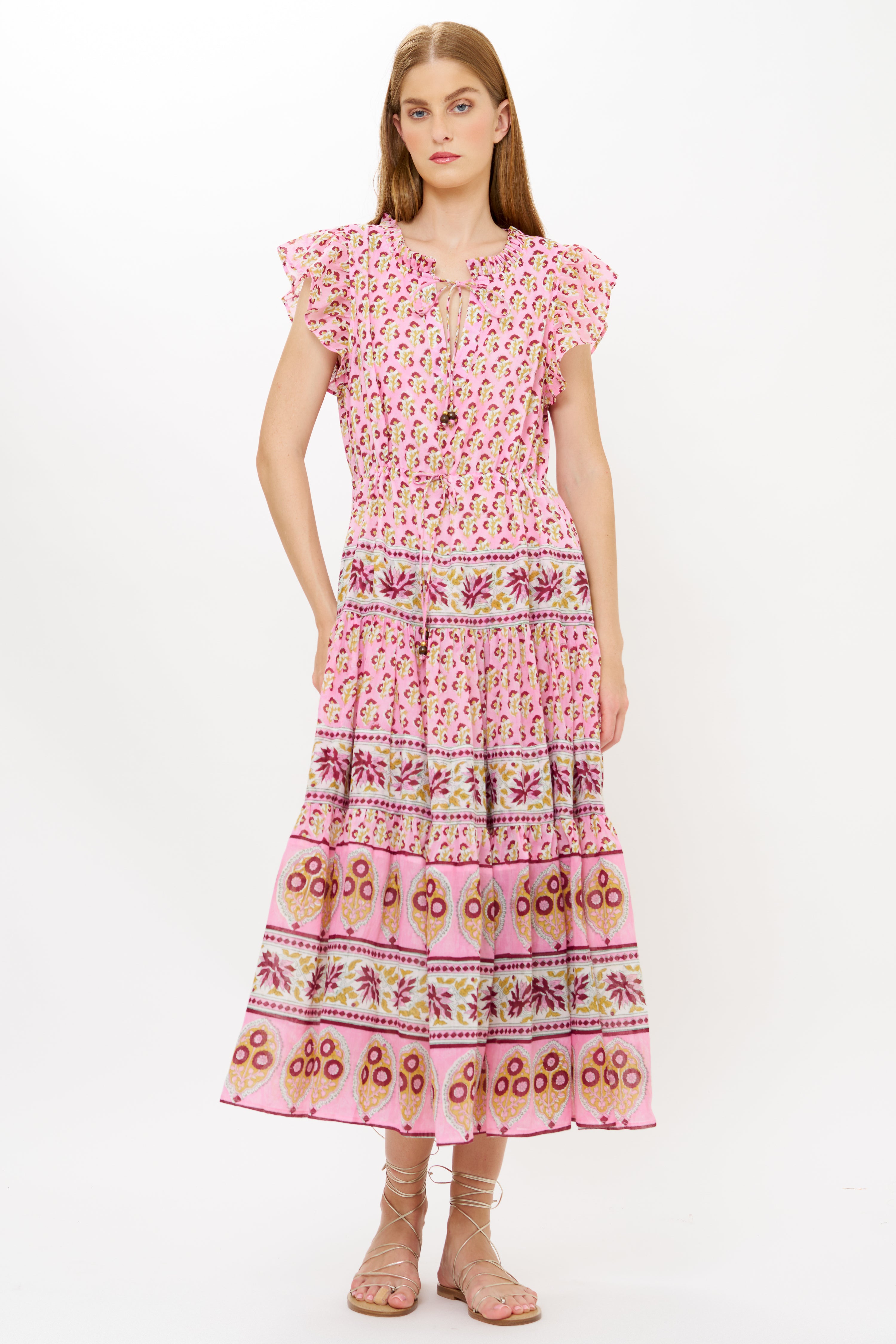Cinched Flirty Midi- Riad Rhubarb