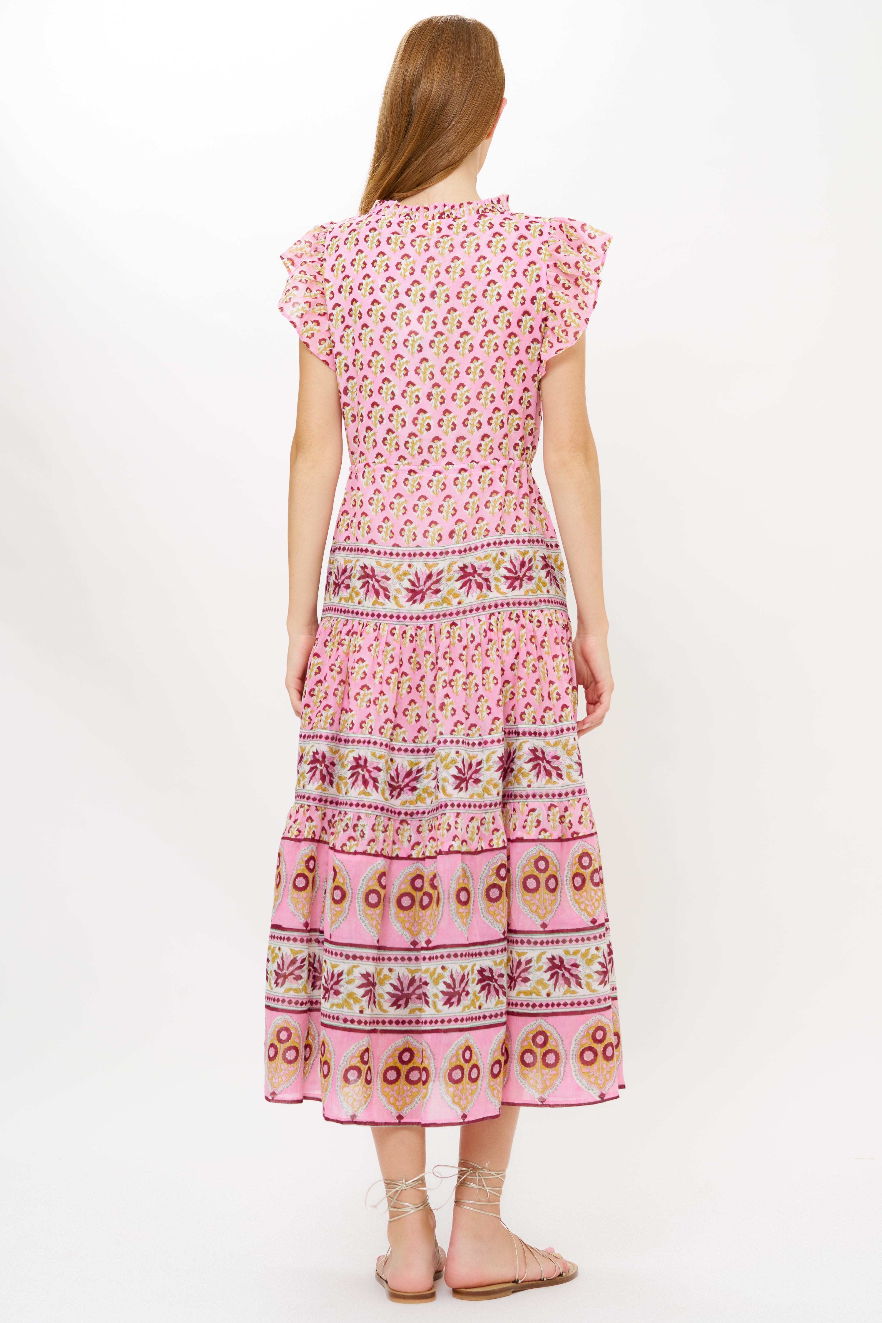 Cinched Flirty Midi- Riad Rhubarb