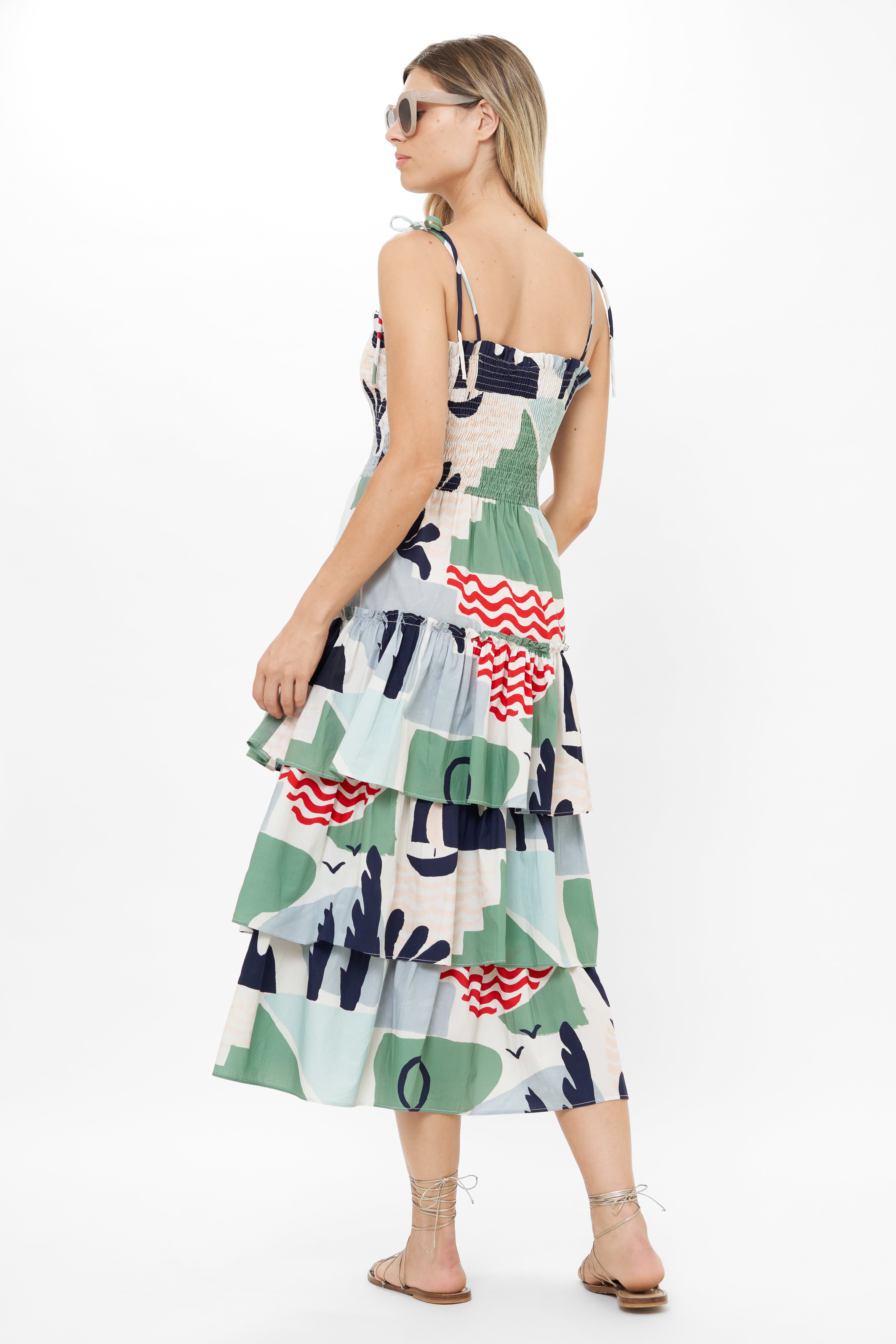 Smocked Tie Strap Midi- Riviera Sage