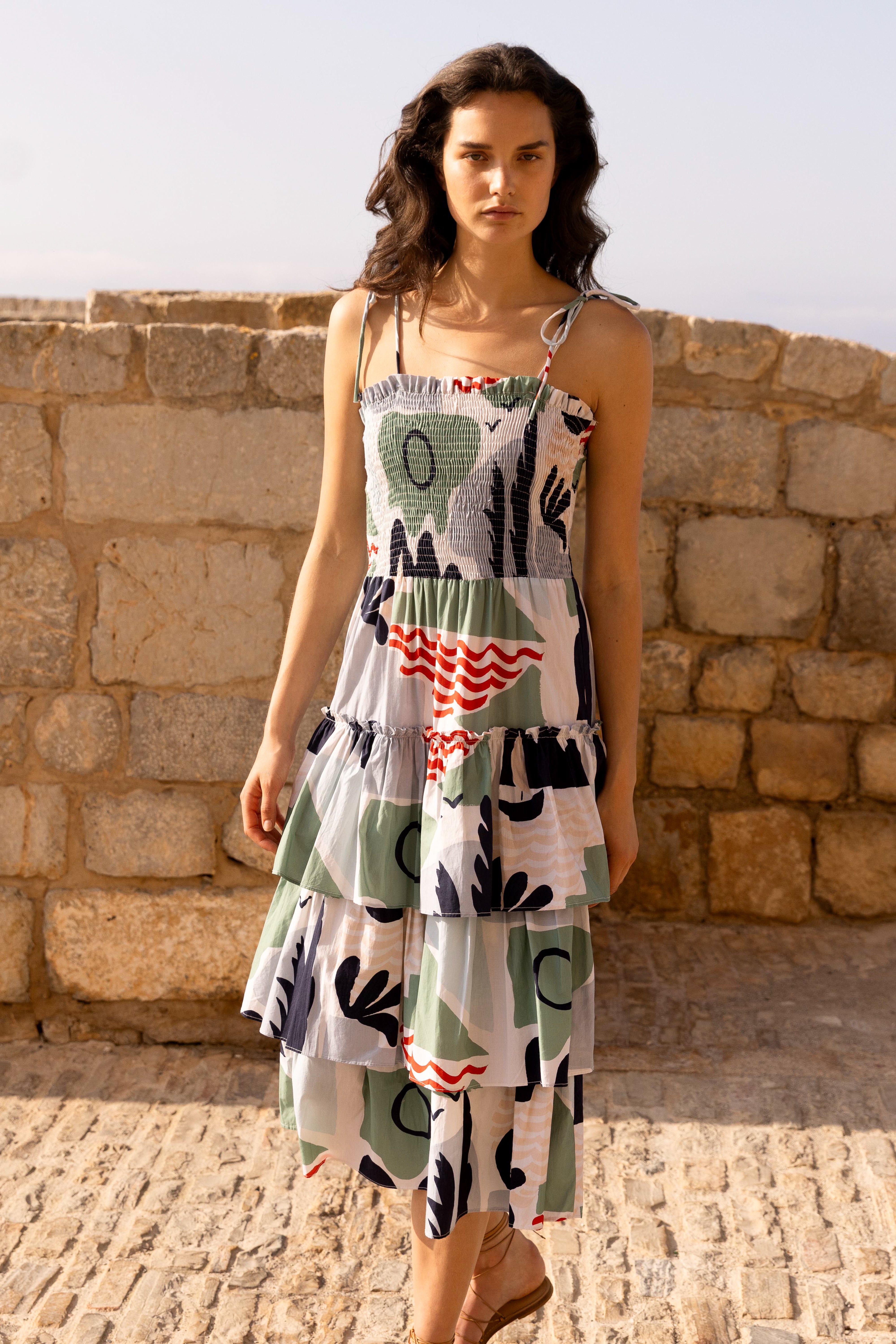 Smocked Tie Strap Midi- Riviera Sage