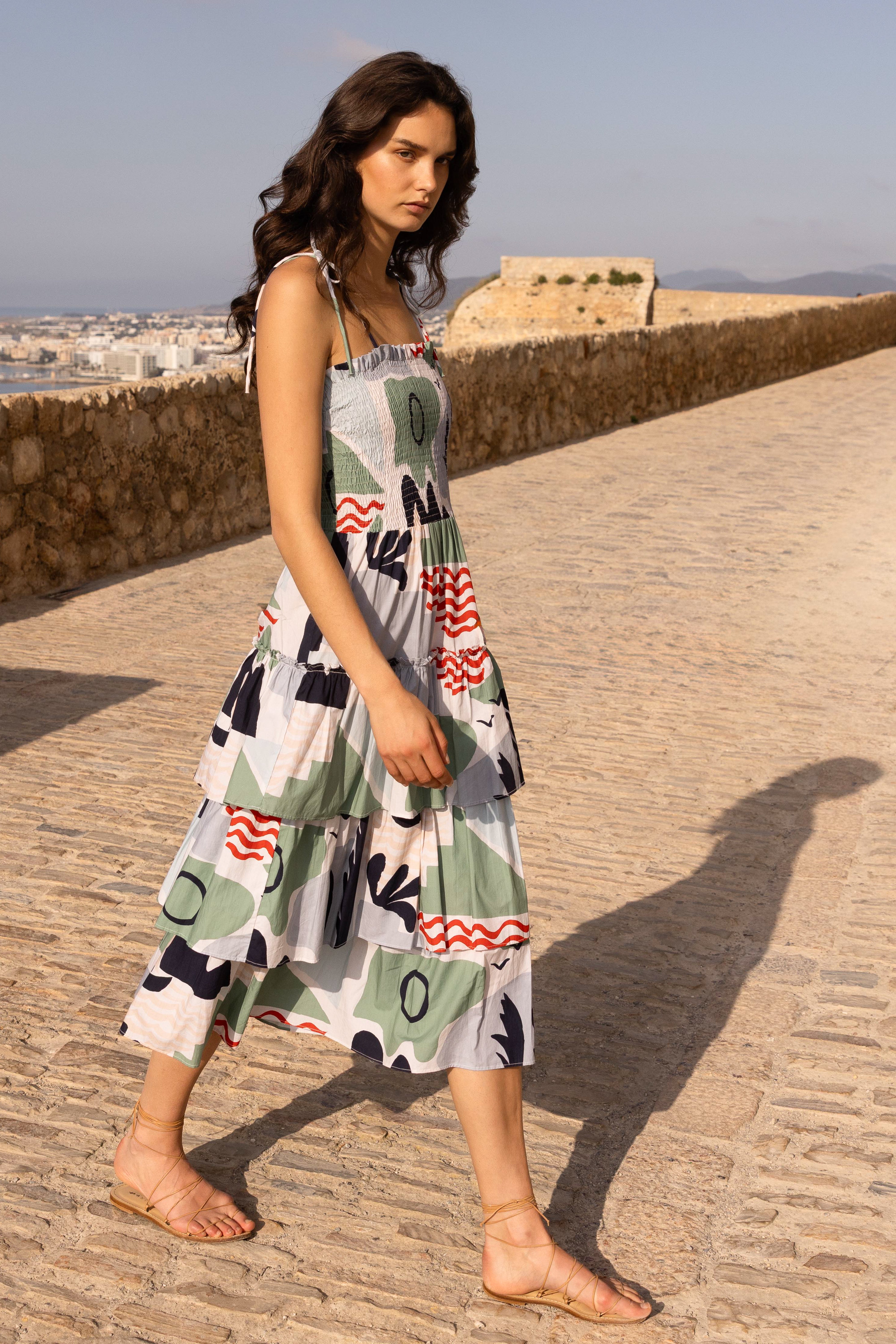 Smocked Tie Strap Midi- Riviera Sage