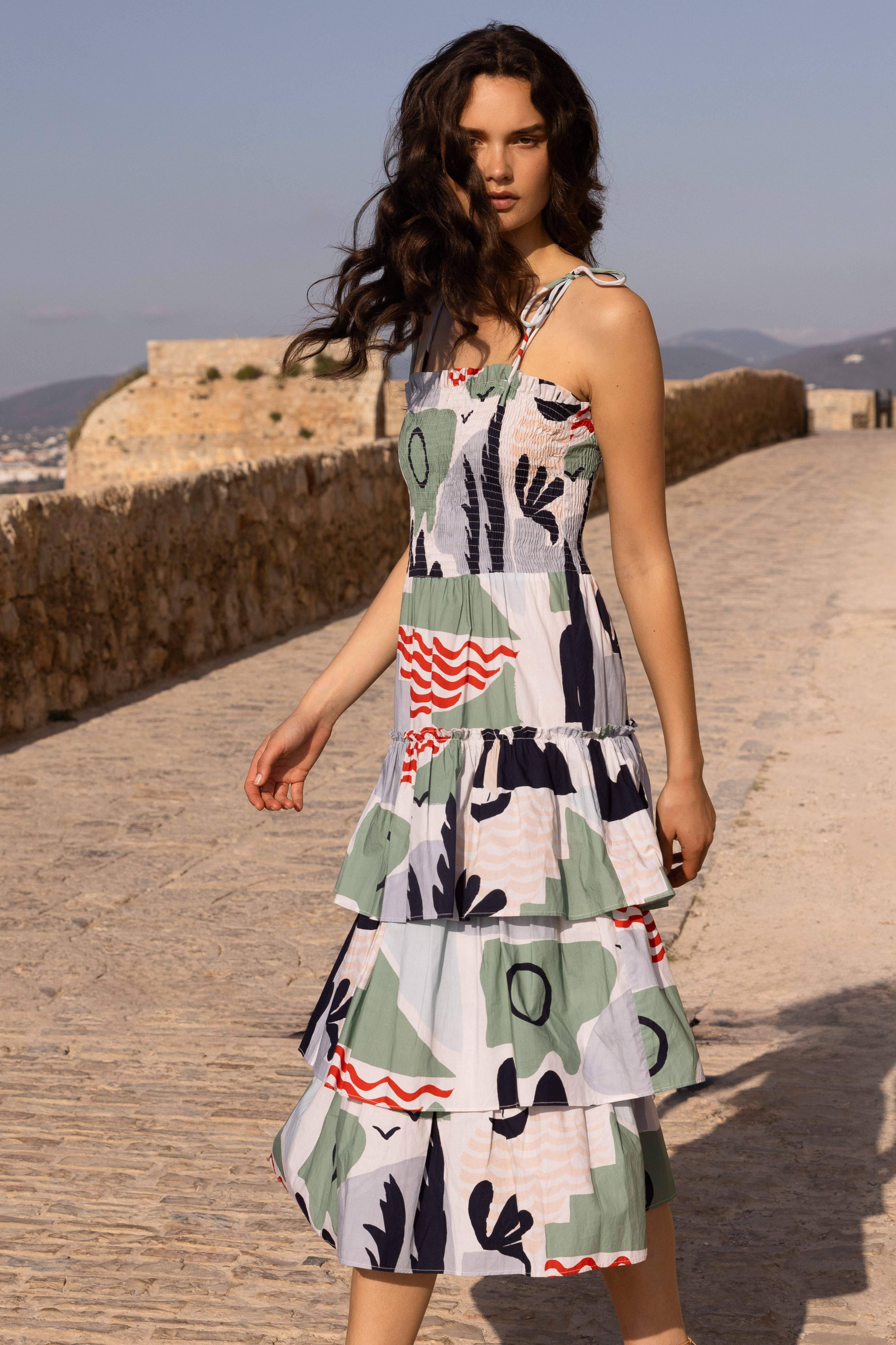 Smocked Tie Strap Midi- Riviera Sage