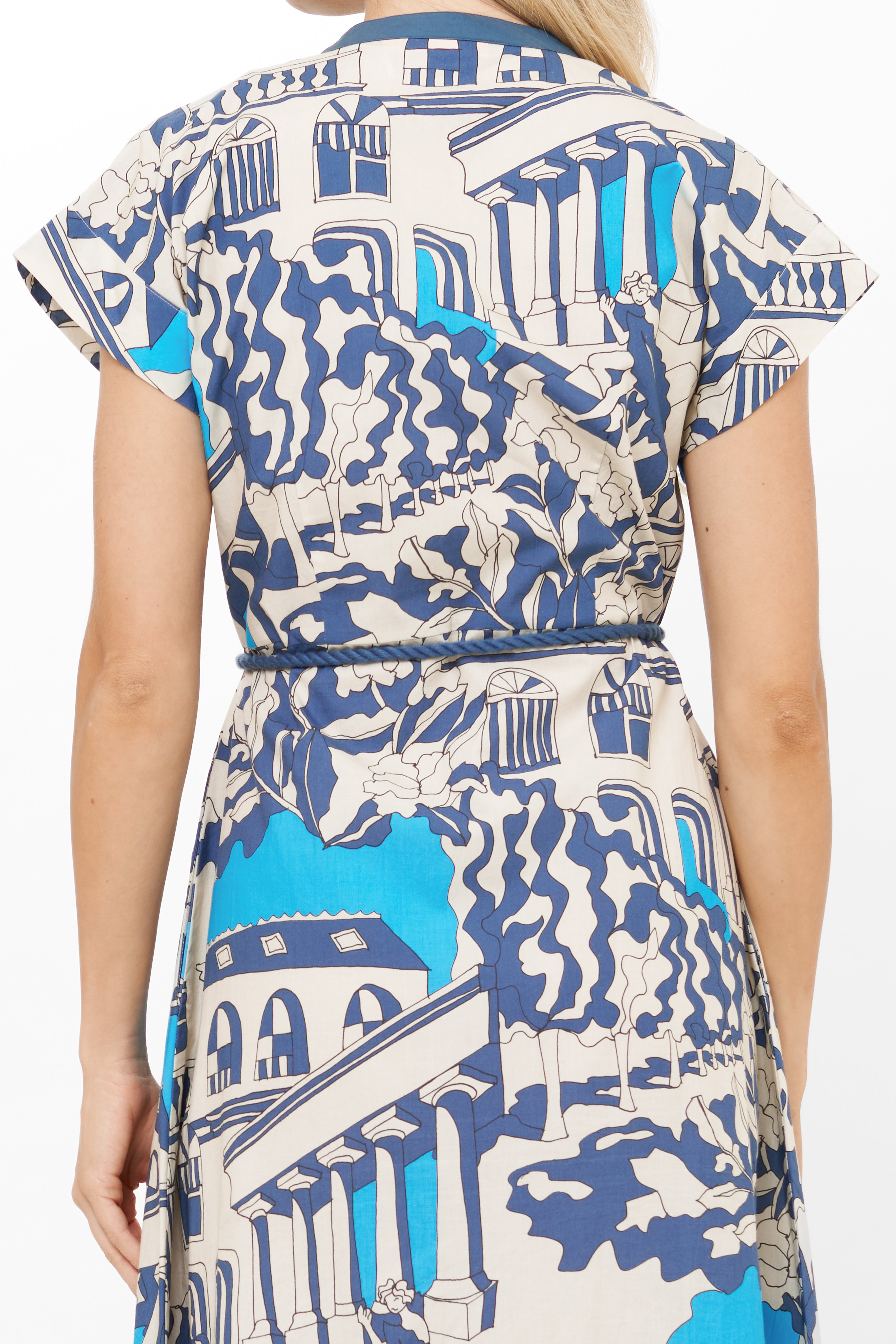 Cap Sleeve Shirt Dress Midi- Roma Blue