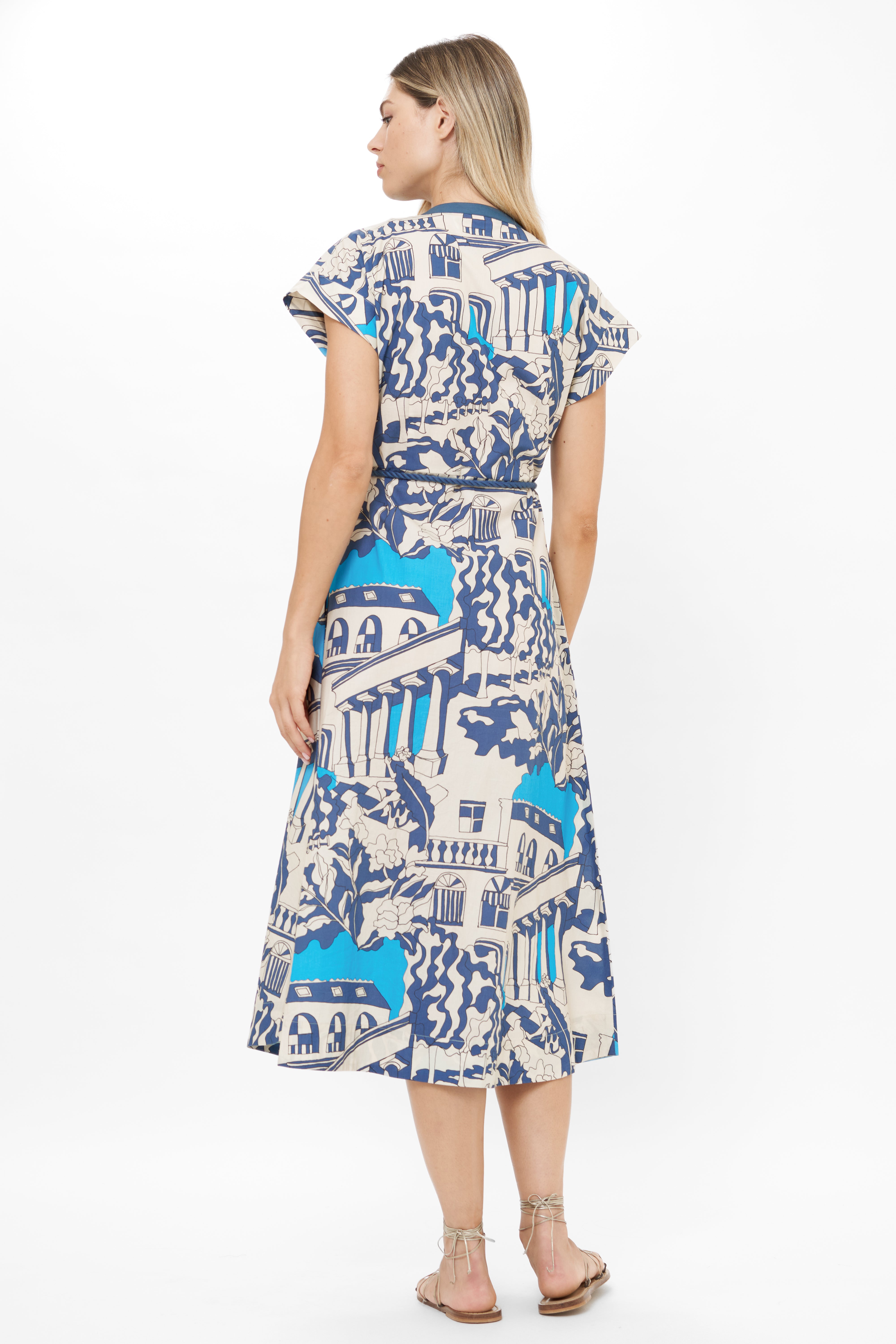 Cap Sleeve Shirt Dress Midi- Roma Blue