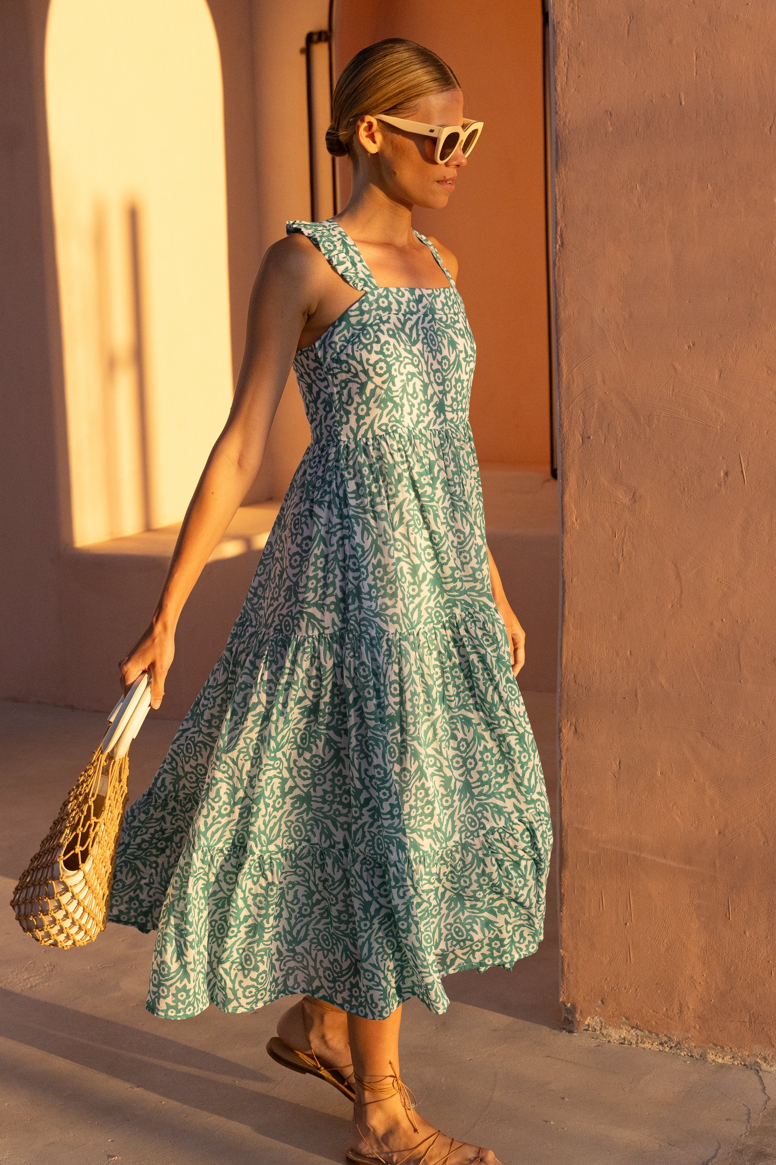 Ruffle Cross Back Midi- Cypress Jade