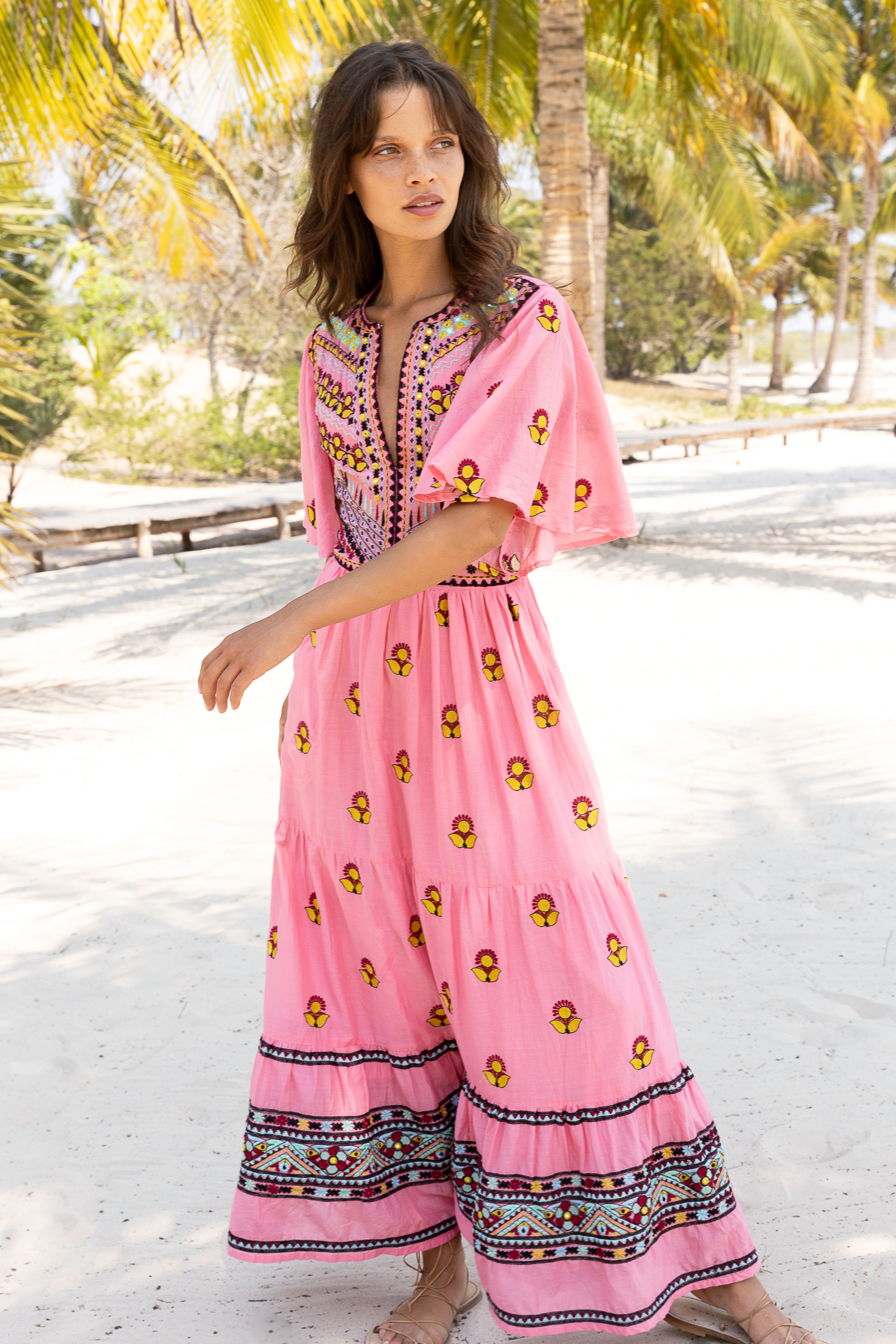 Flirty V-Neck Maxi- Santa Fe Pink