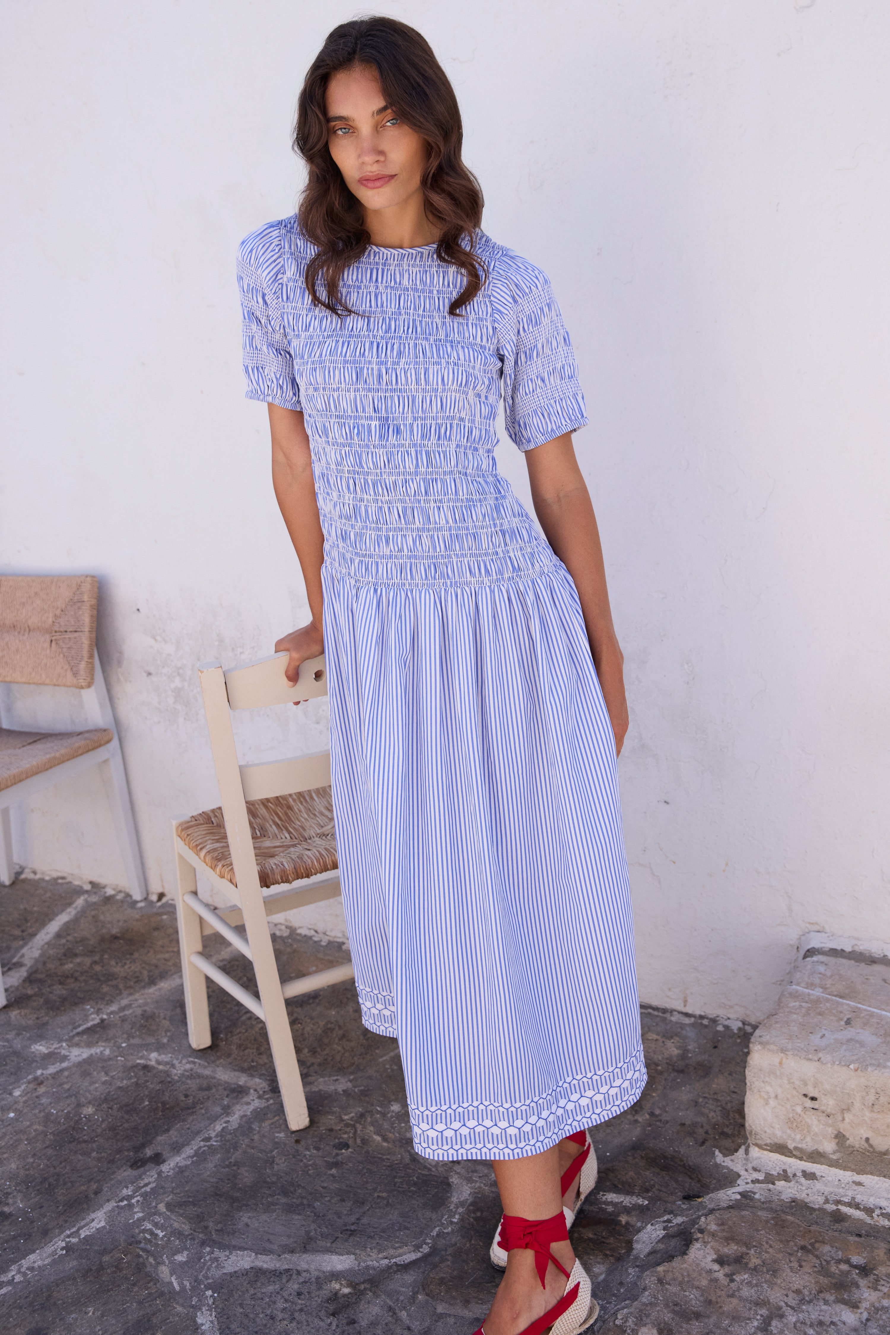 Smocked Drop Waist Maxi- Sconset Blue