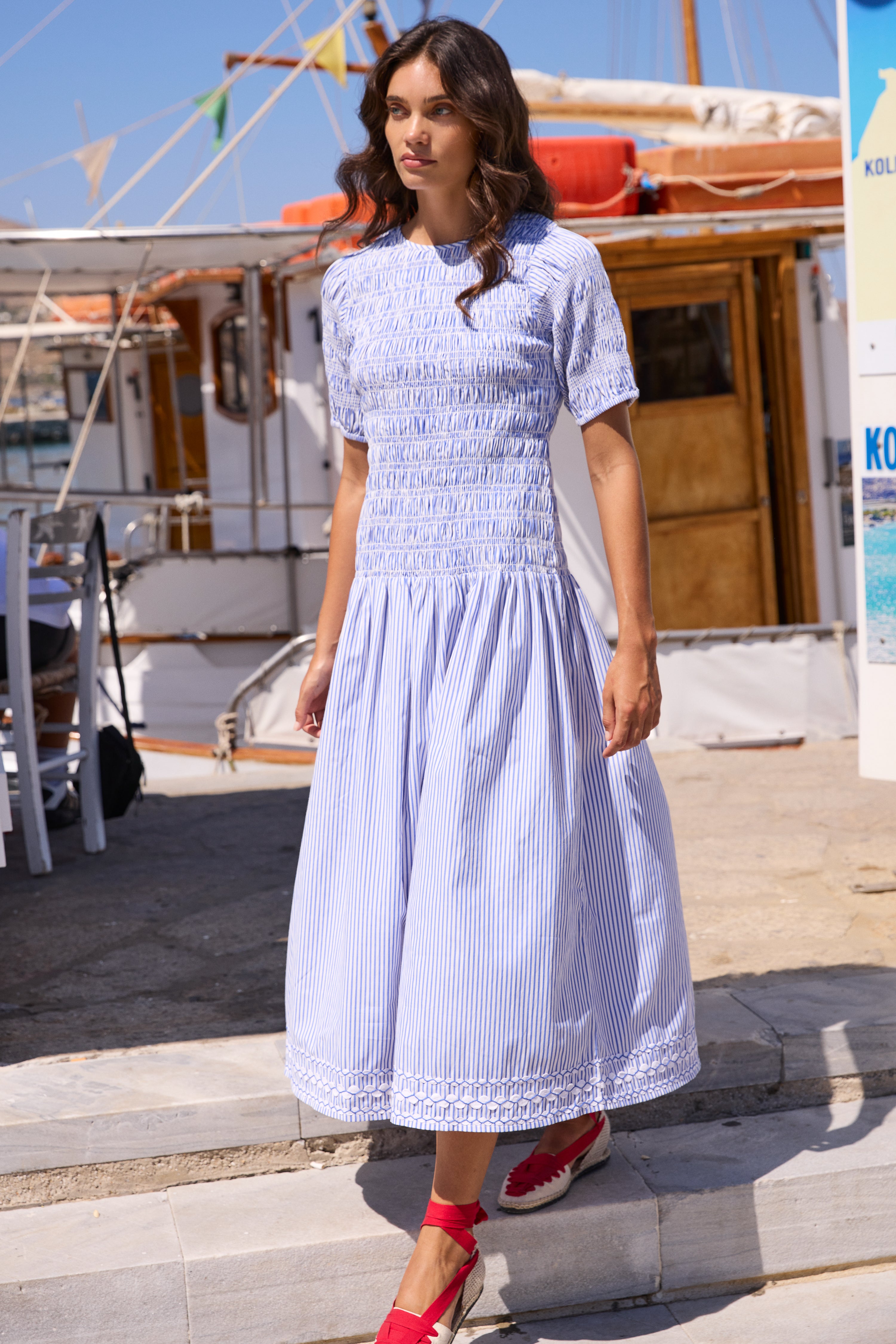 Smocked Drop Waist Maxi- Sconset Blue