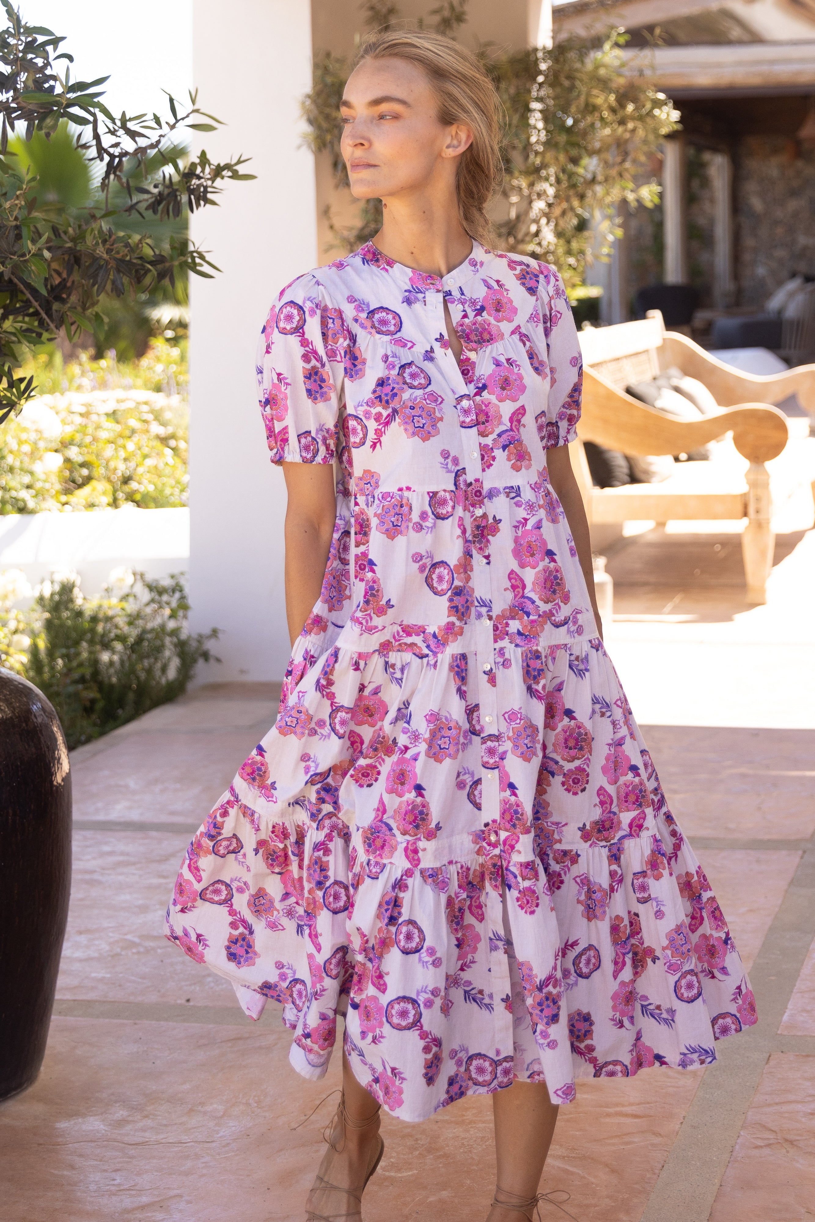 Scoop Tiered Midi- Pretoria Pink