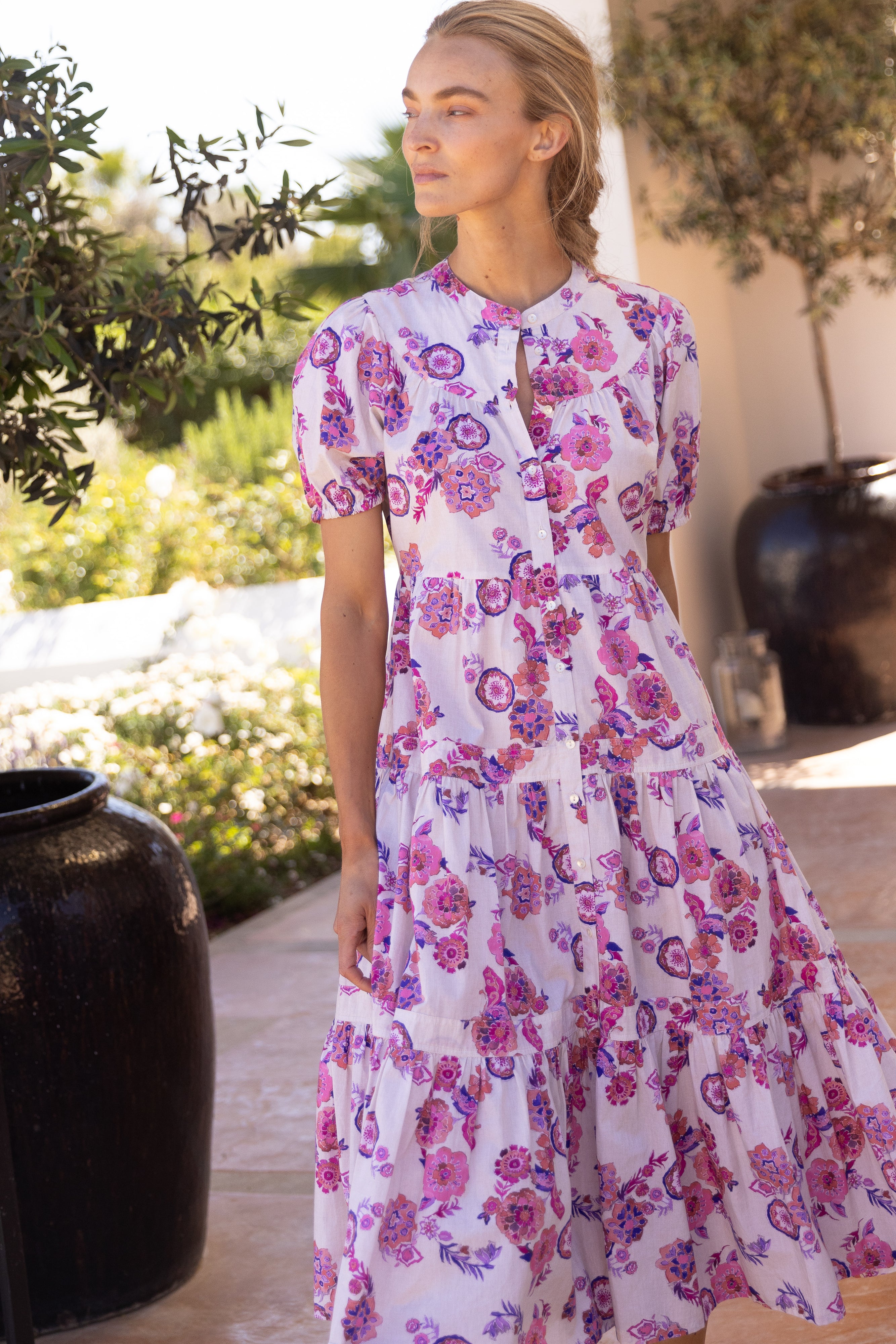 Scoop Tiered Midi- Pretoria Pink