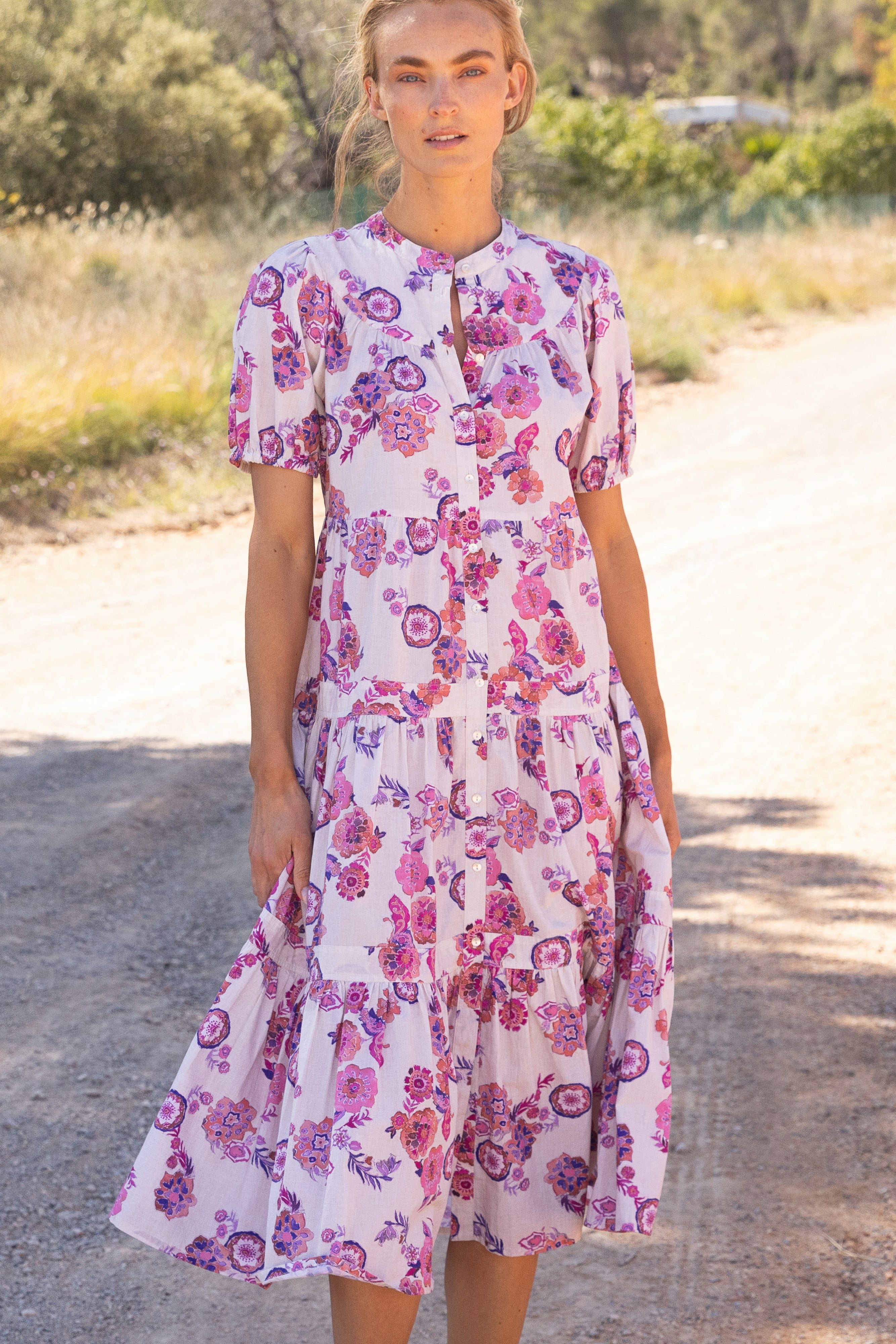 Scoop Tiered Midi- Pretoria Pink