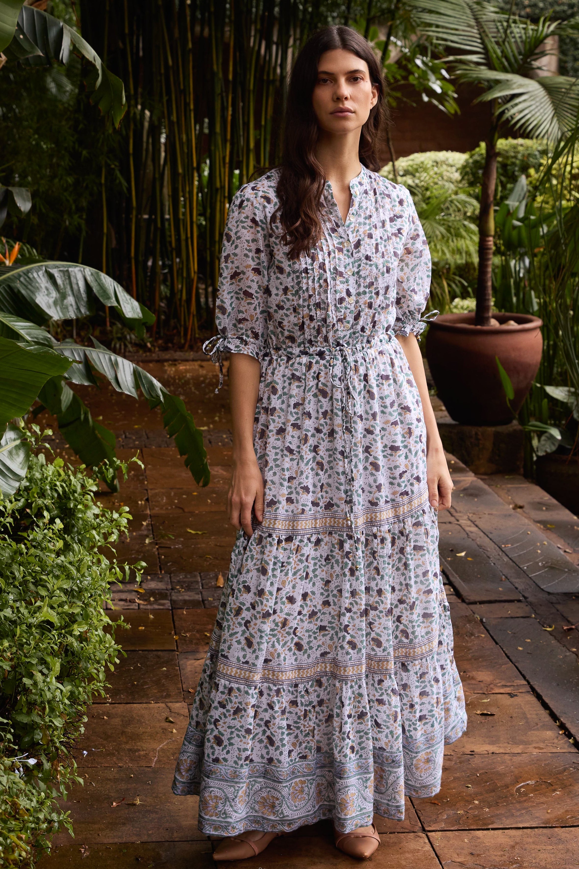 Cinched Pintuck Maxi- Cotswold Green