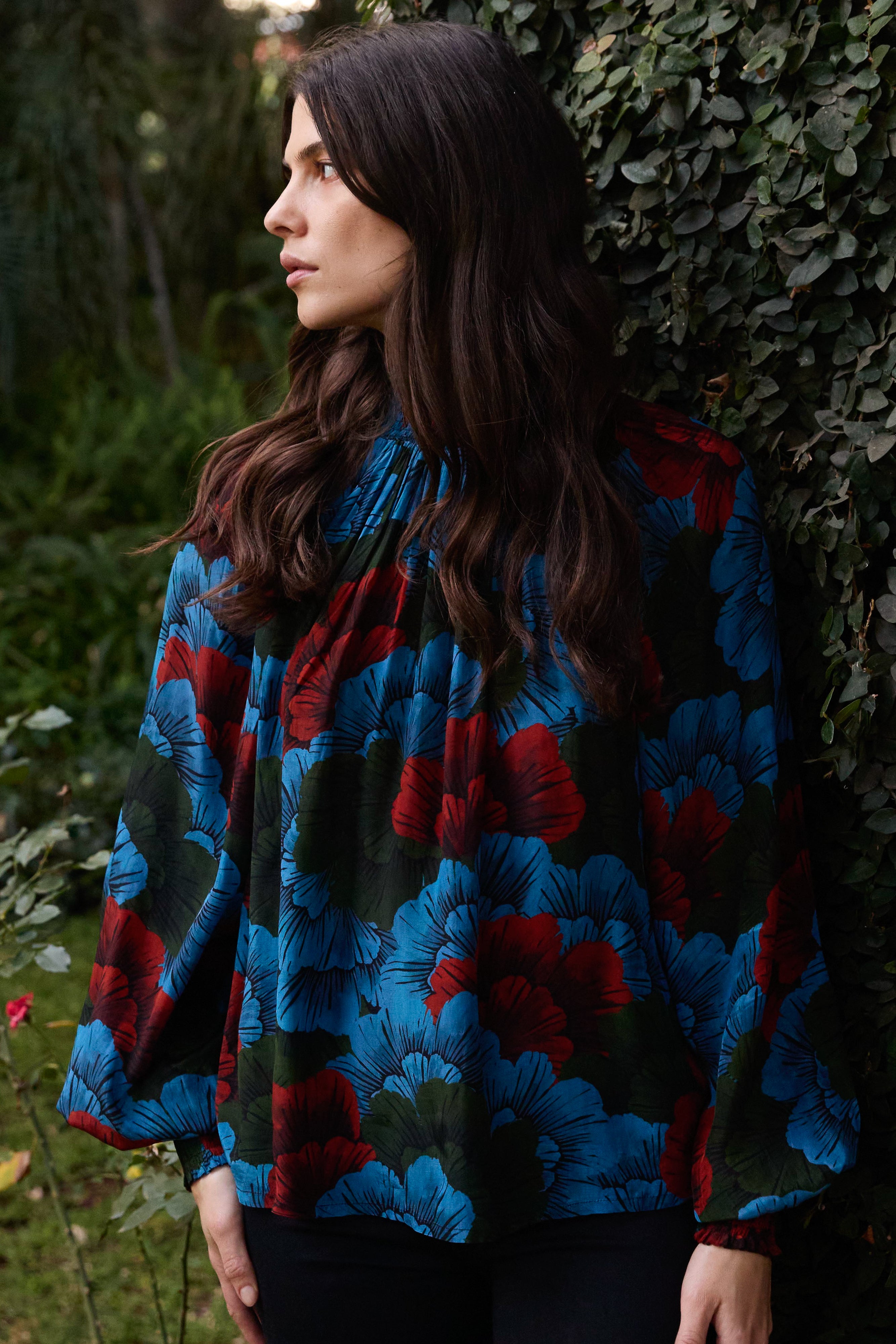 High Neck Blouse- Madrid Blue
