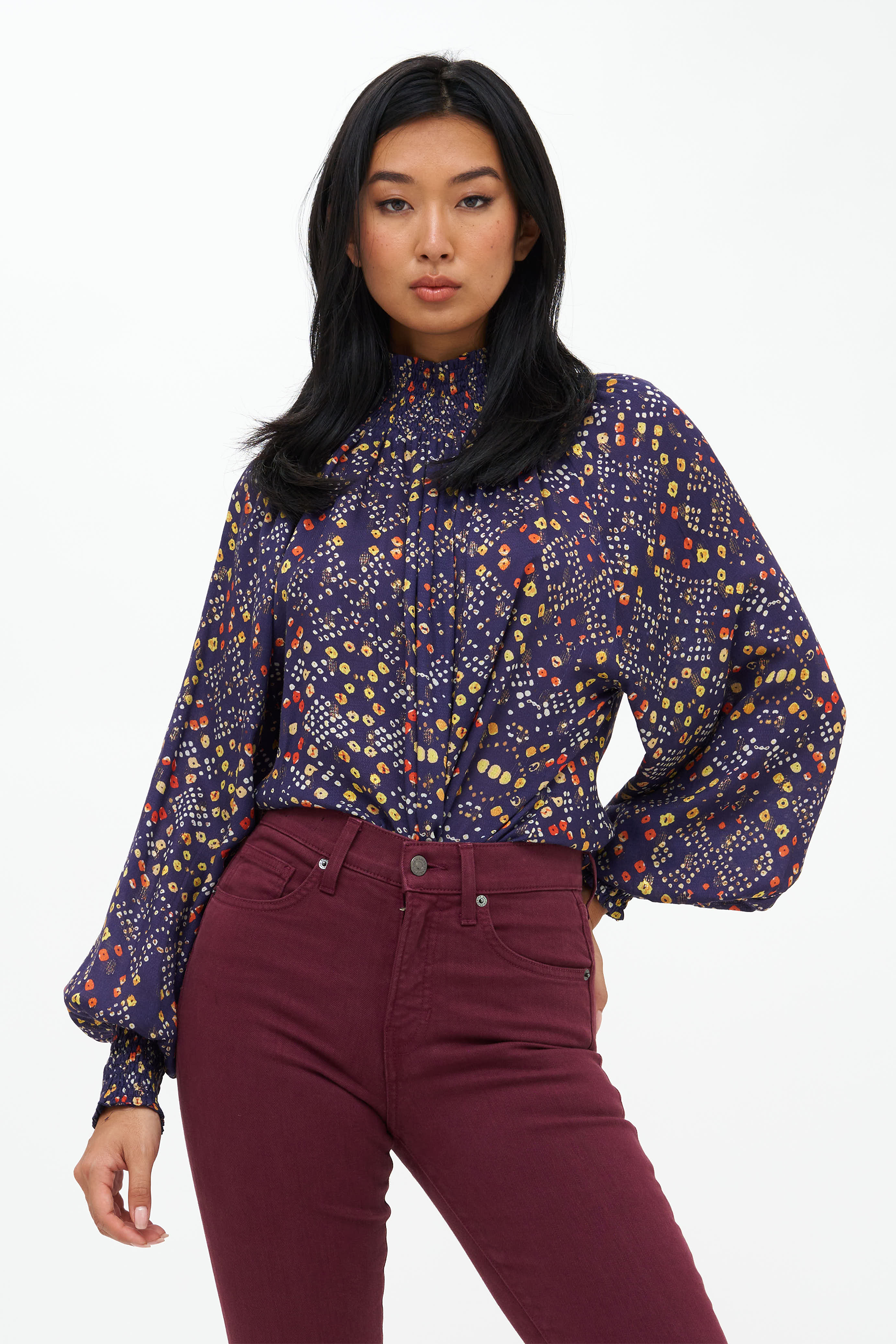 High Neck Blouse- Shibori Indigo
