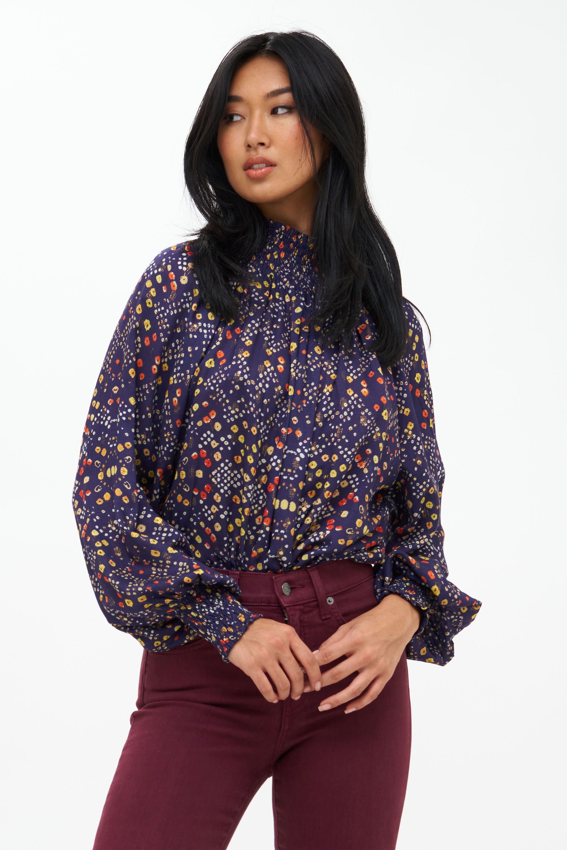 High Neck Blouse- Shibori Indigo