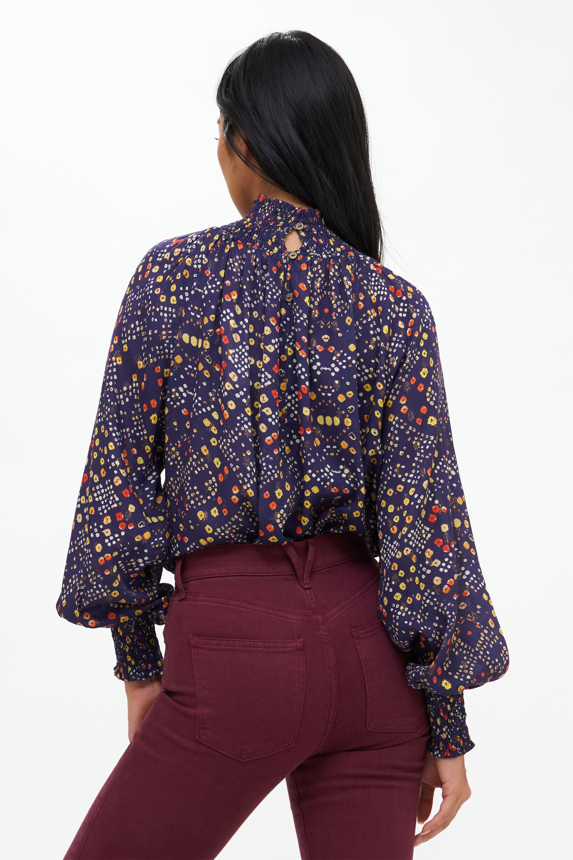 High Neck Blouse- Shibori Indigo