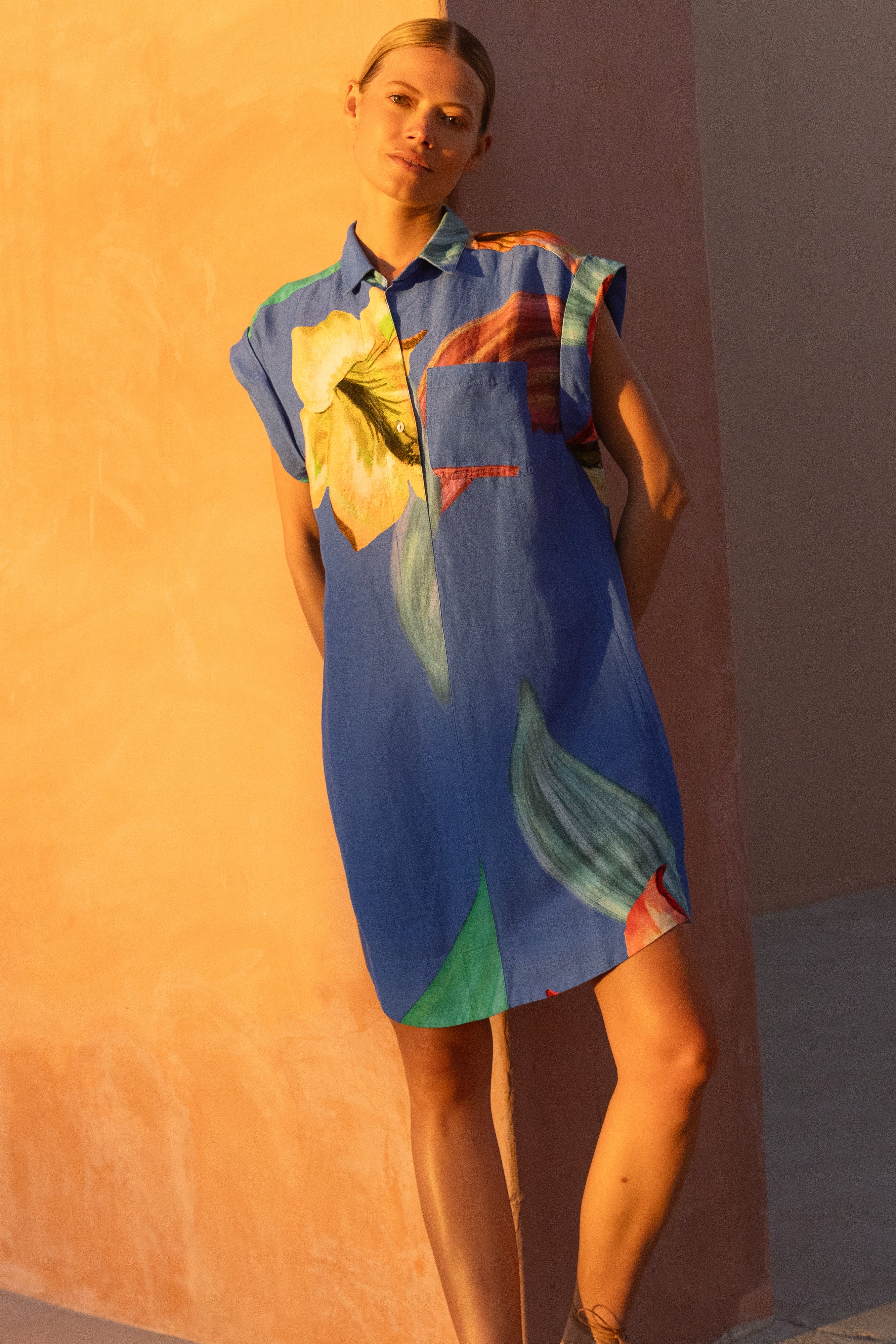 Shirt Dress Mini- Hibiscus Blue
