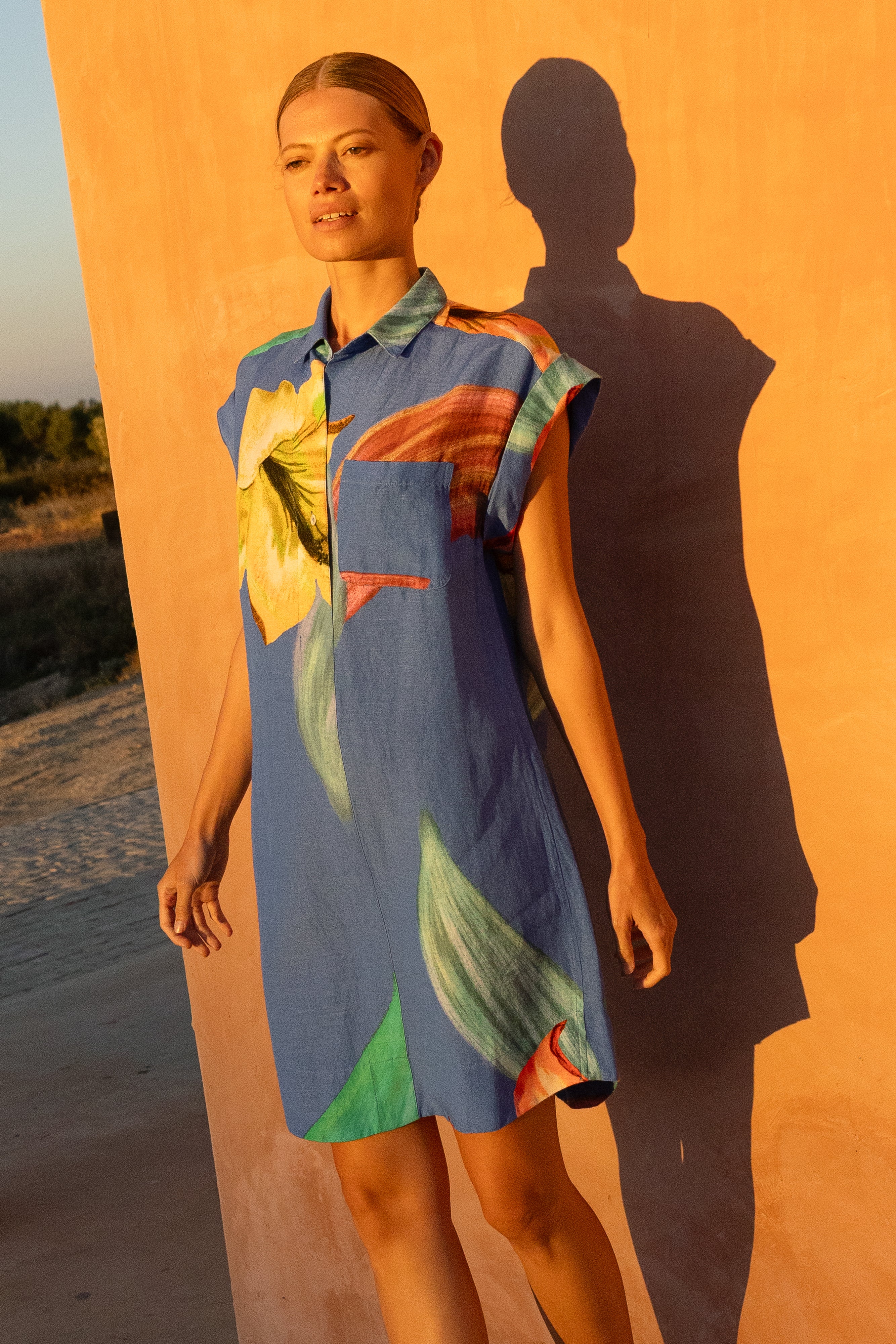 Shirt Dress Mini- Hibiscus Blue