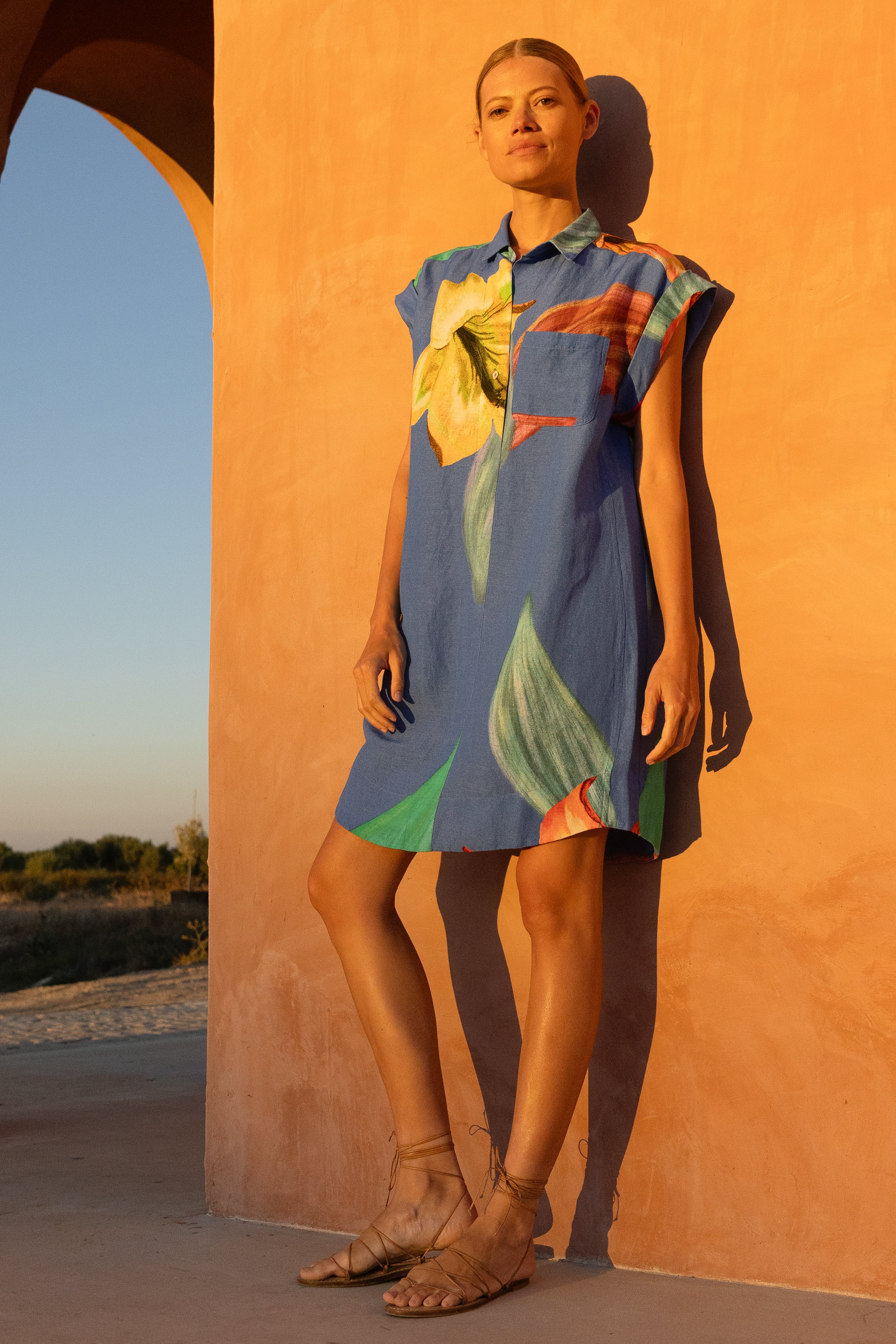 Shirt Dress Mini- Hibiscus Blue