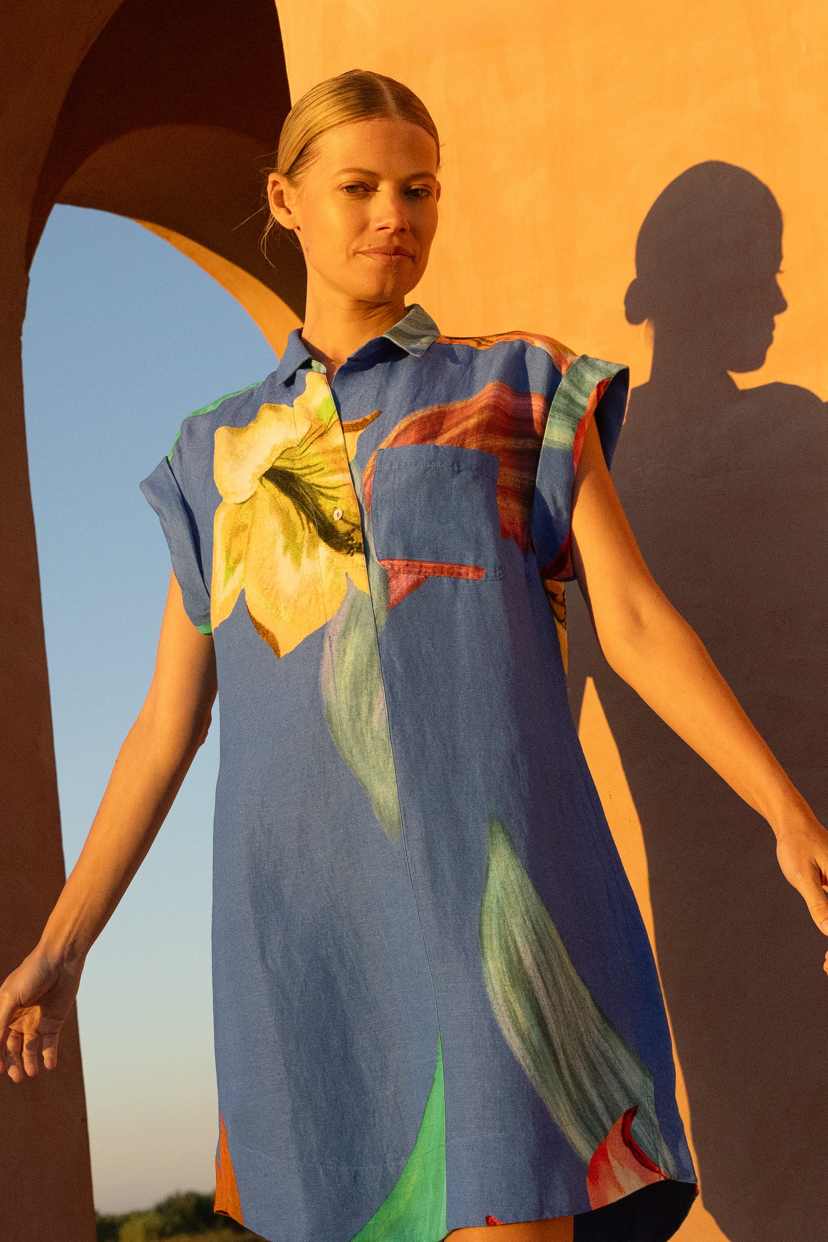 Shirt Dress Mini- Hibiscus Blue