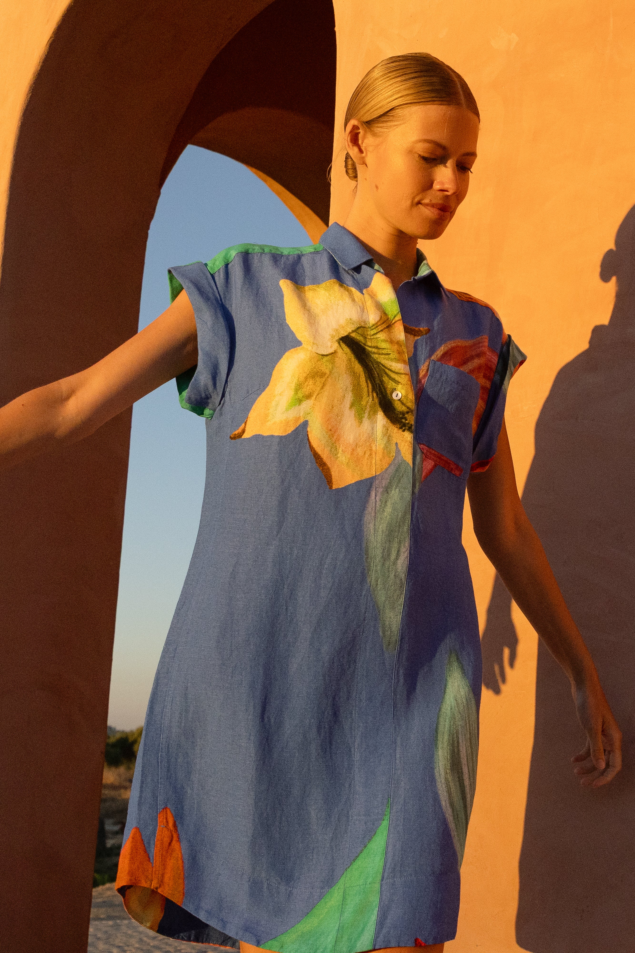 Shirt Dress Mini- Hibiscus Blue