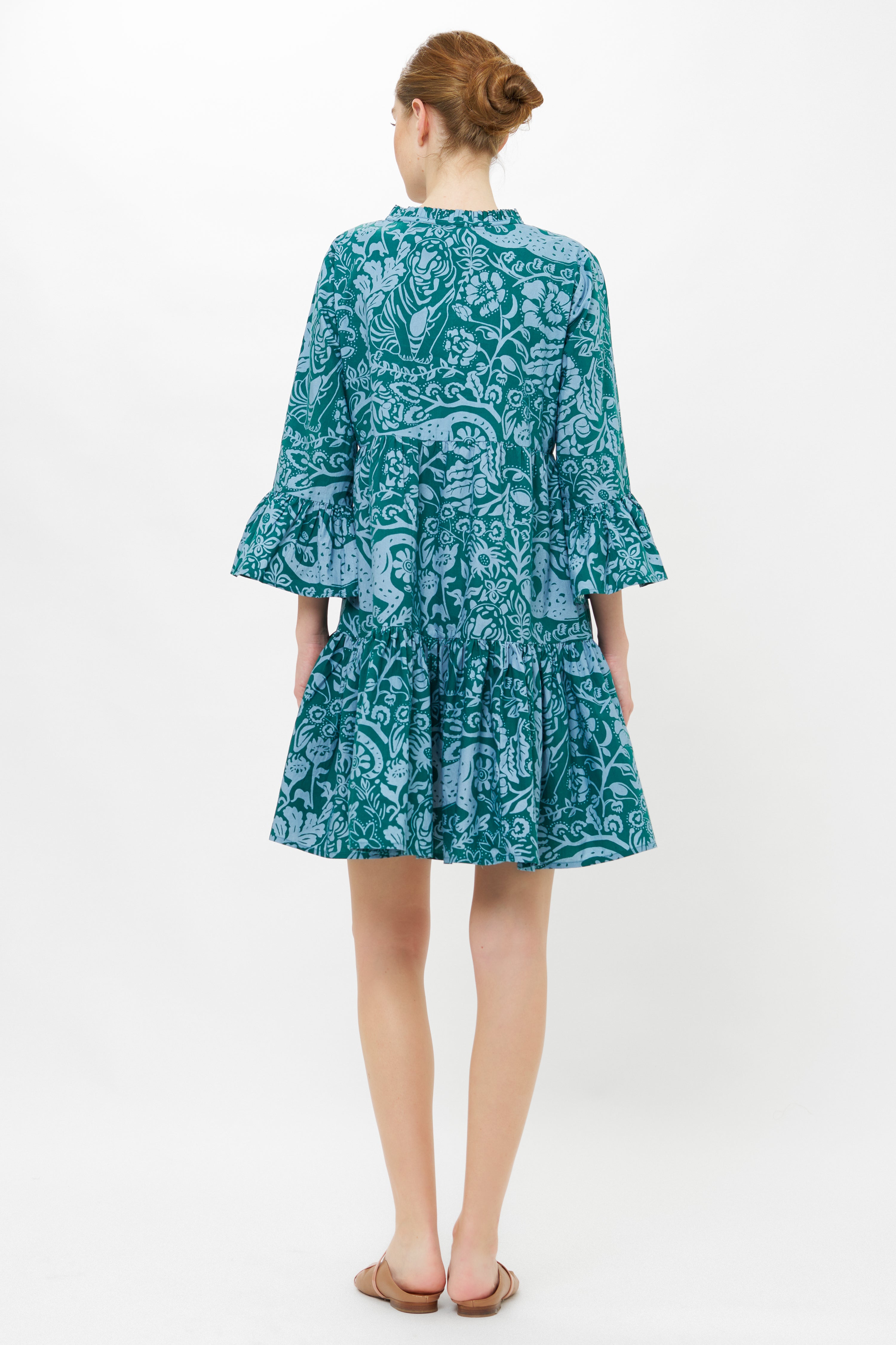 Bell Sleeve Tiered Mini- Singita Green