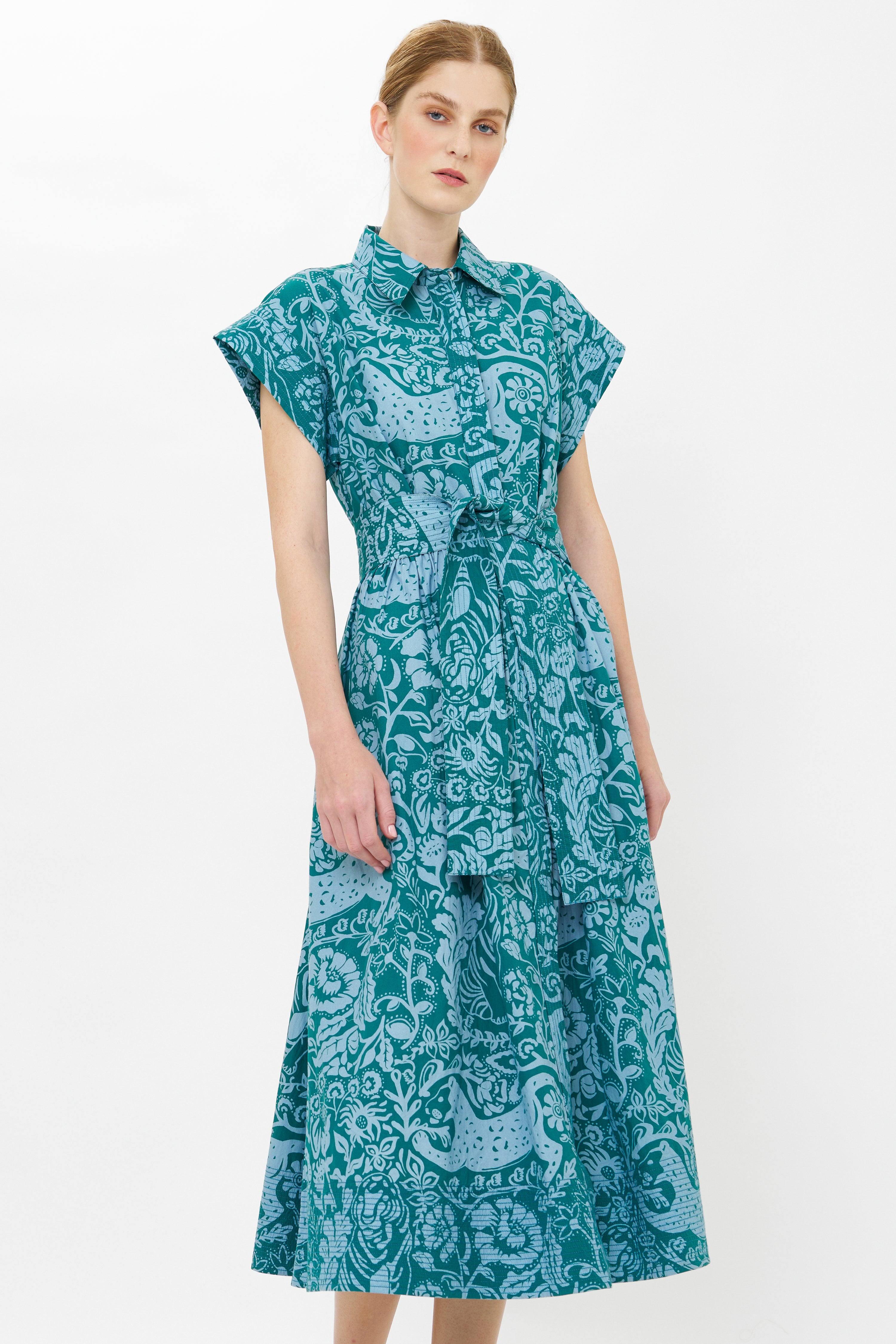 Belted Shirt Dress- Singita Green