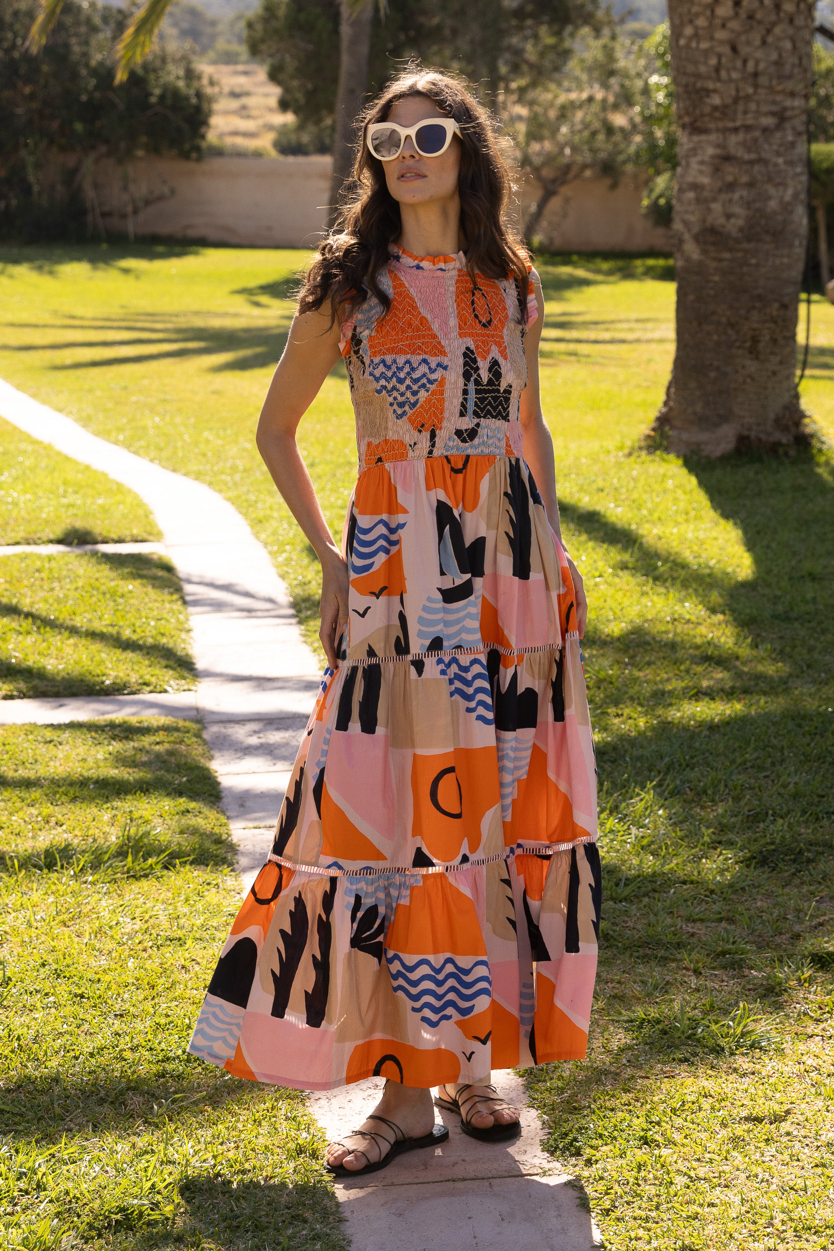 Sleeveless Smocked Maxi- Riviera Orange