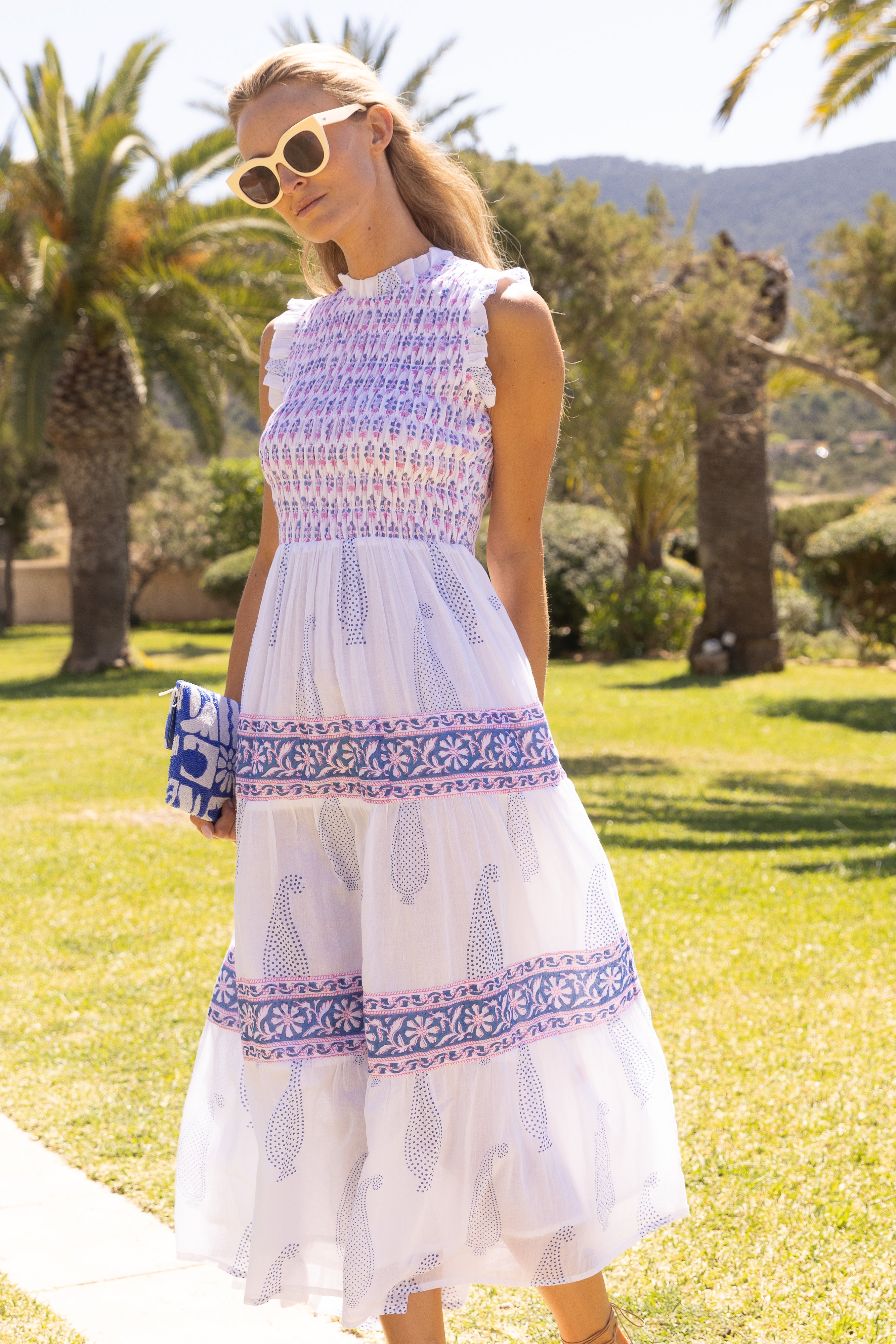 Sleeveless Smocked Maxi- Aptos Blue