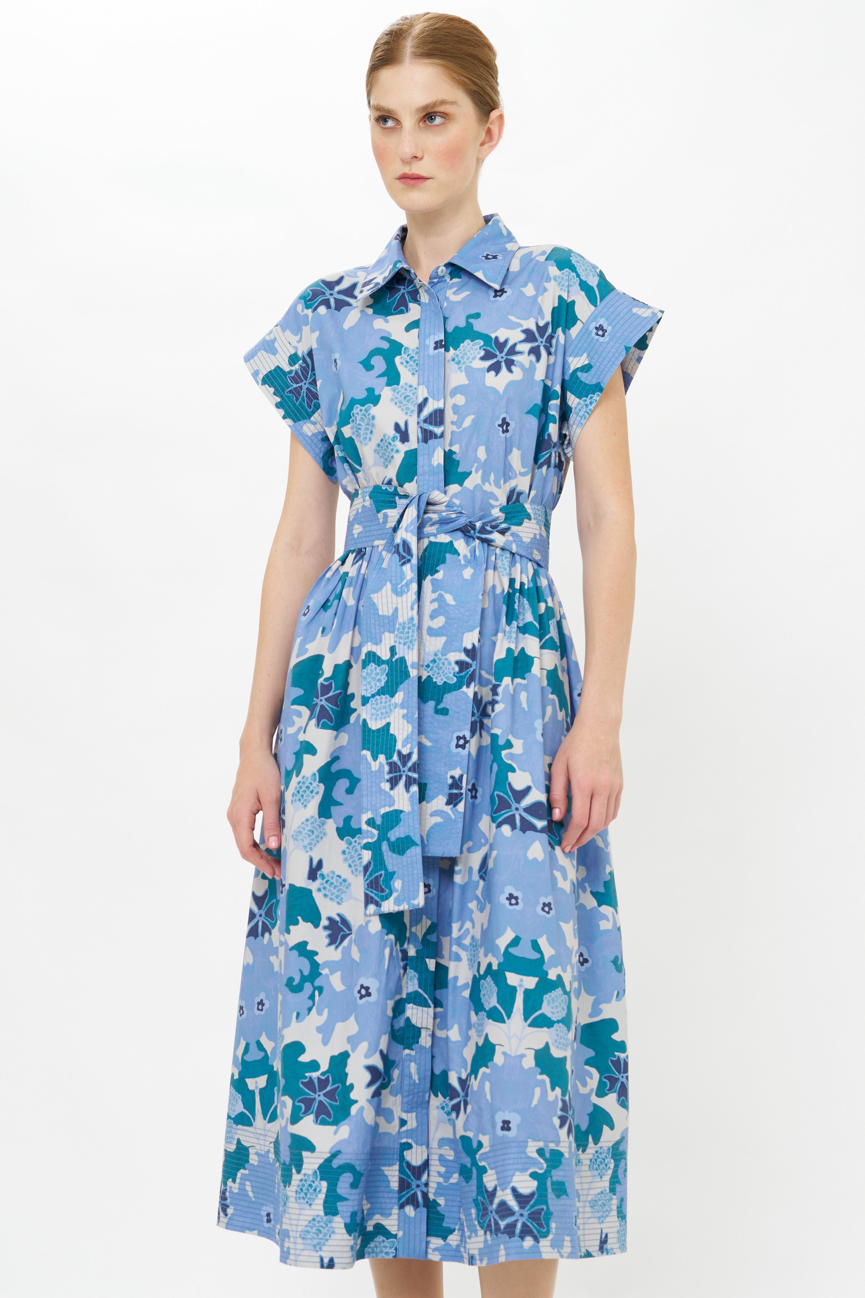 Belted Shirt Dress- Suzani Blue