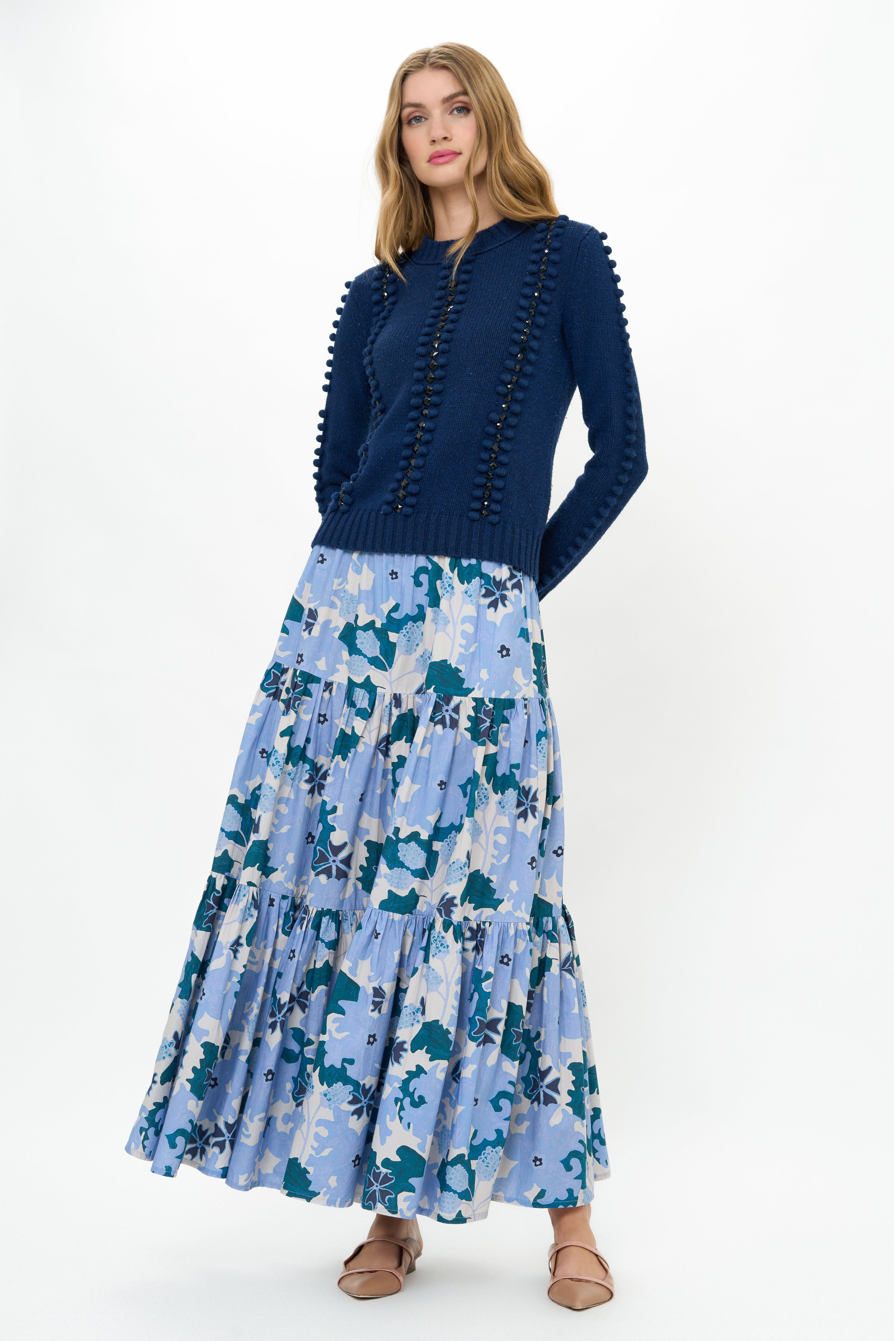 Tiered Maxi Skirt- Suzani Blue