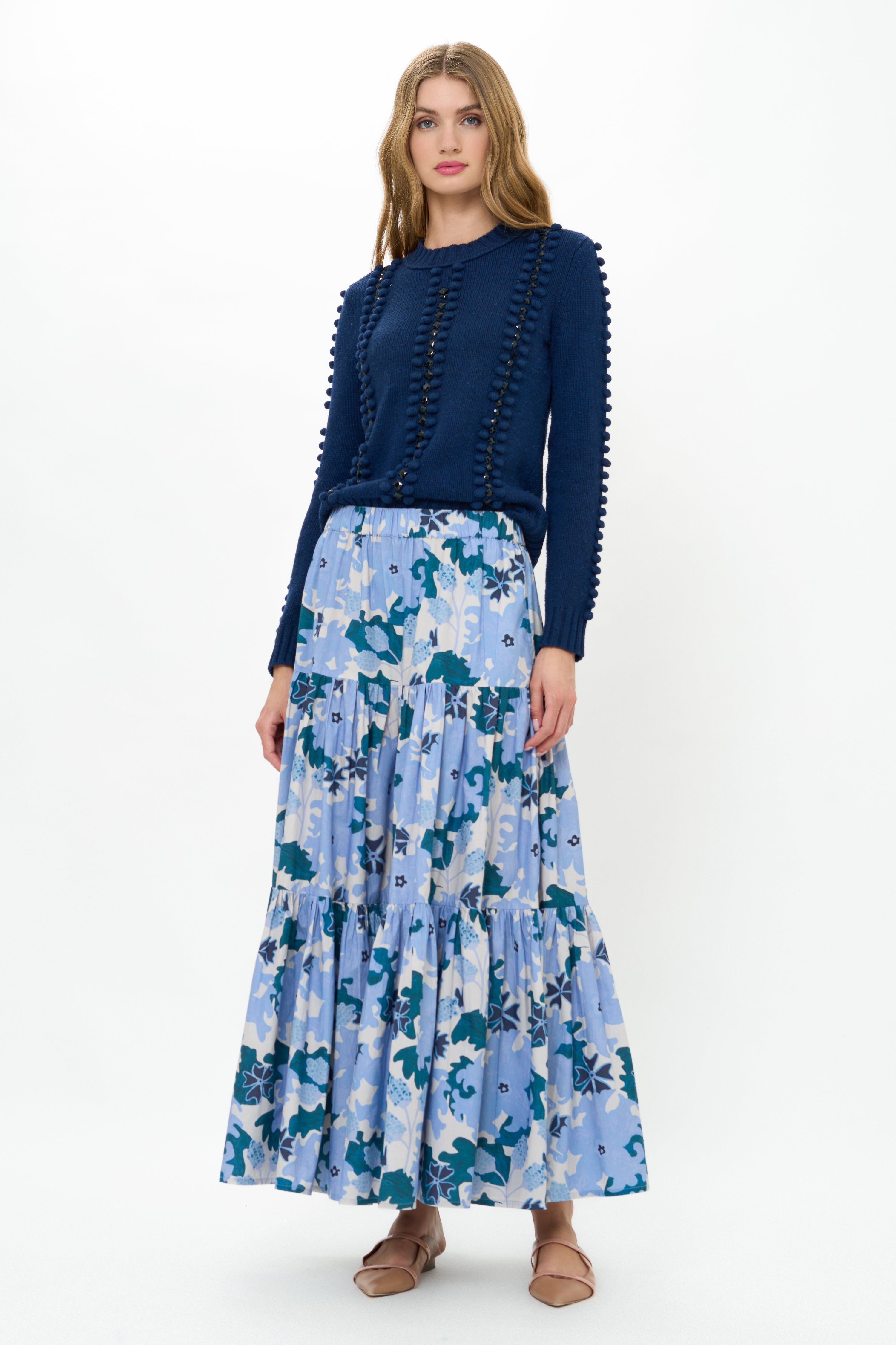 Tiered Maxi Skirt- Suzani Blue
