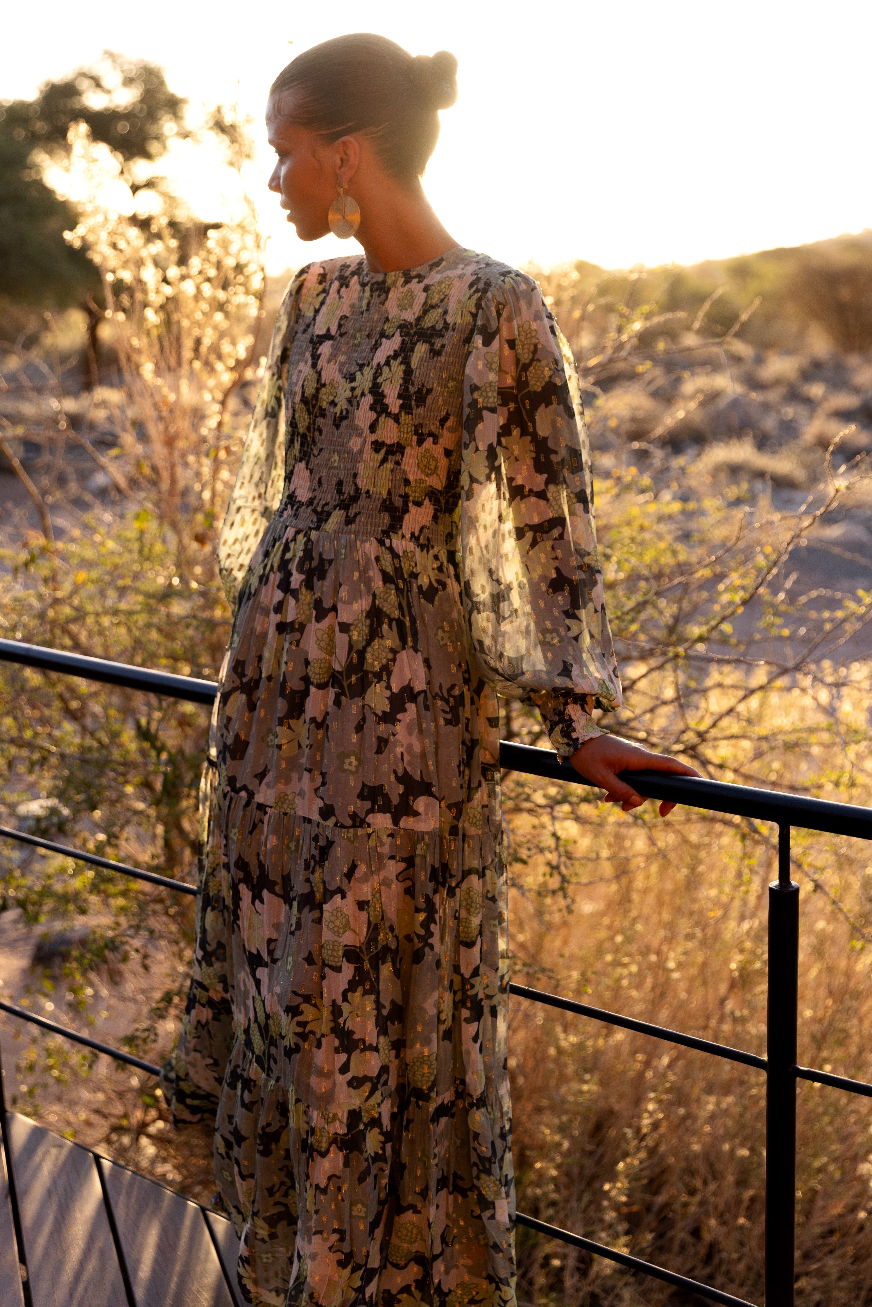 Smocked Top Maxi- Suzani Charcoal