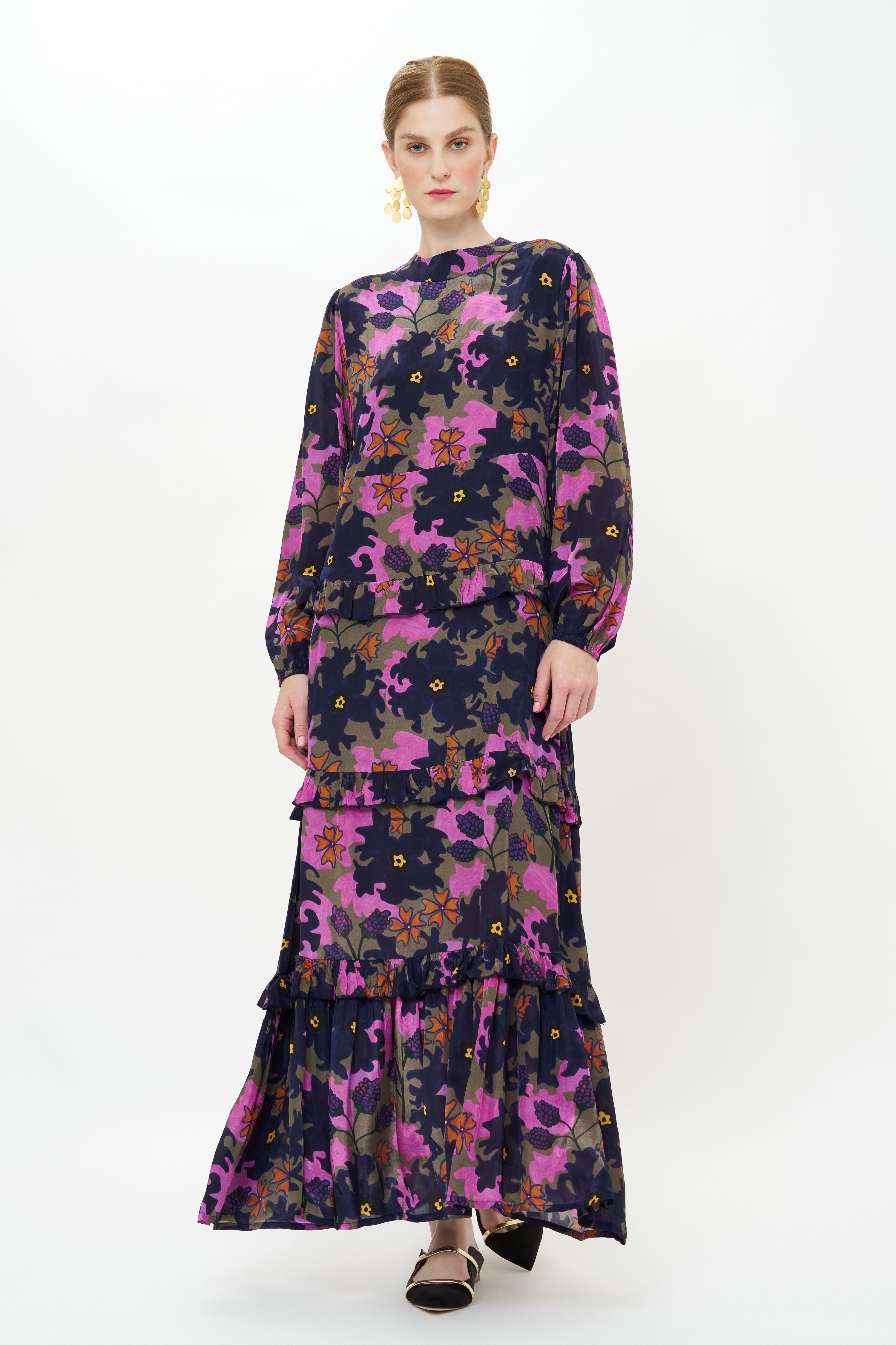 Mock Neck Maxi- Suzani Navy