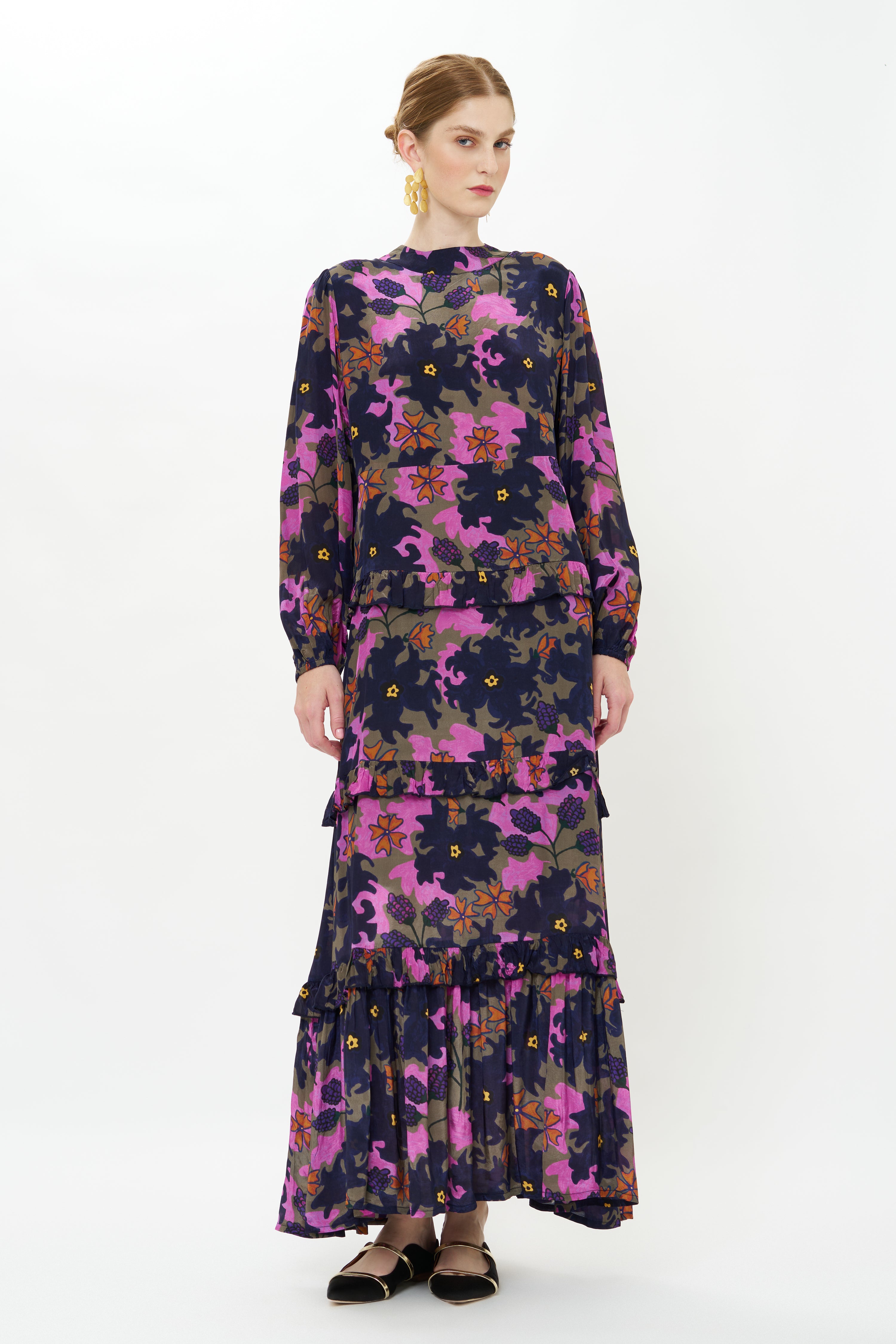 Mock Neck Maxi- Suzani Navy