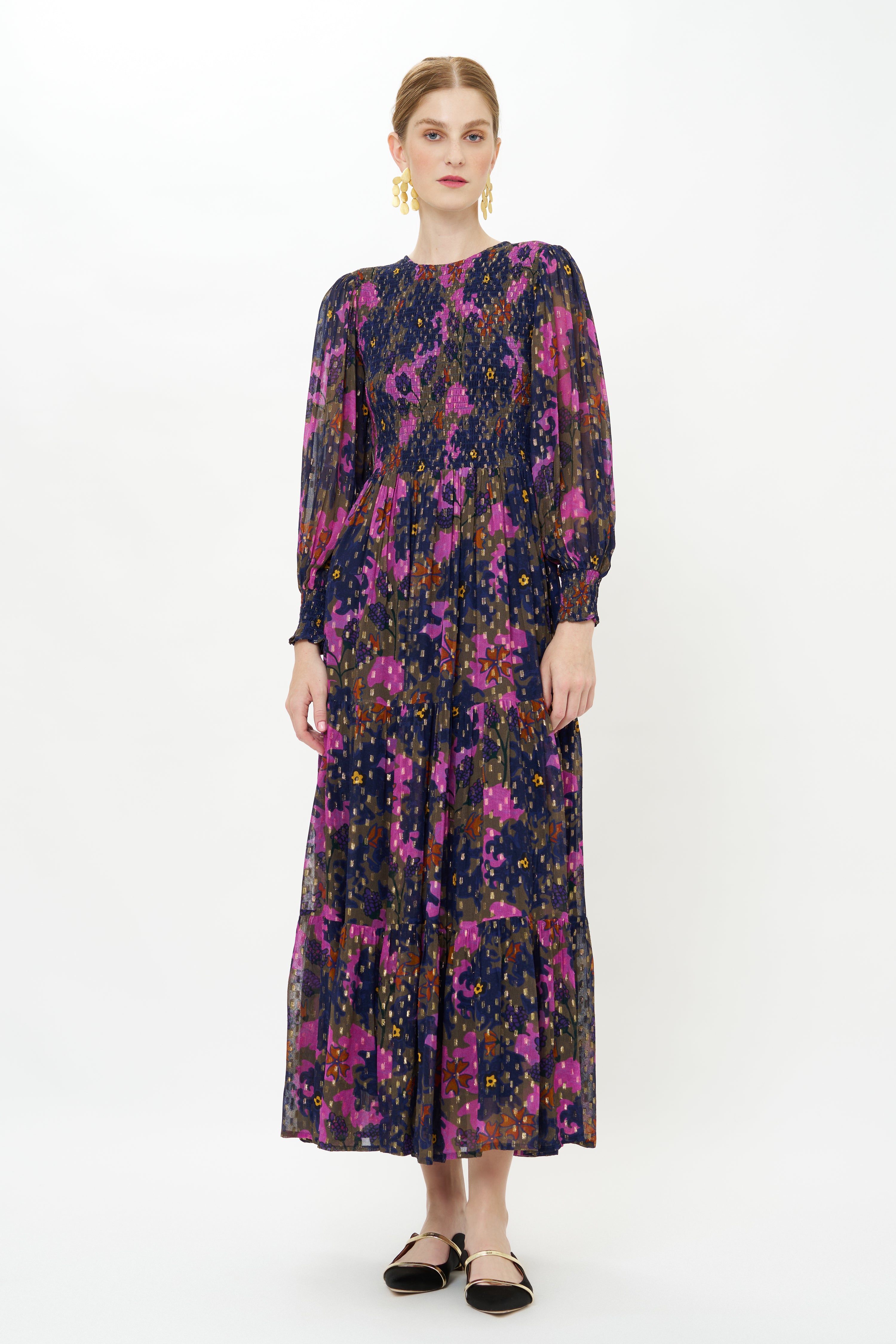 Smocked Top Maxi- Suzani Navy
