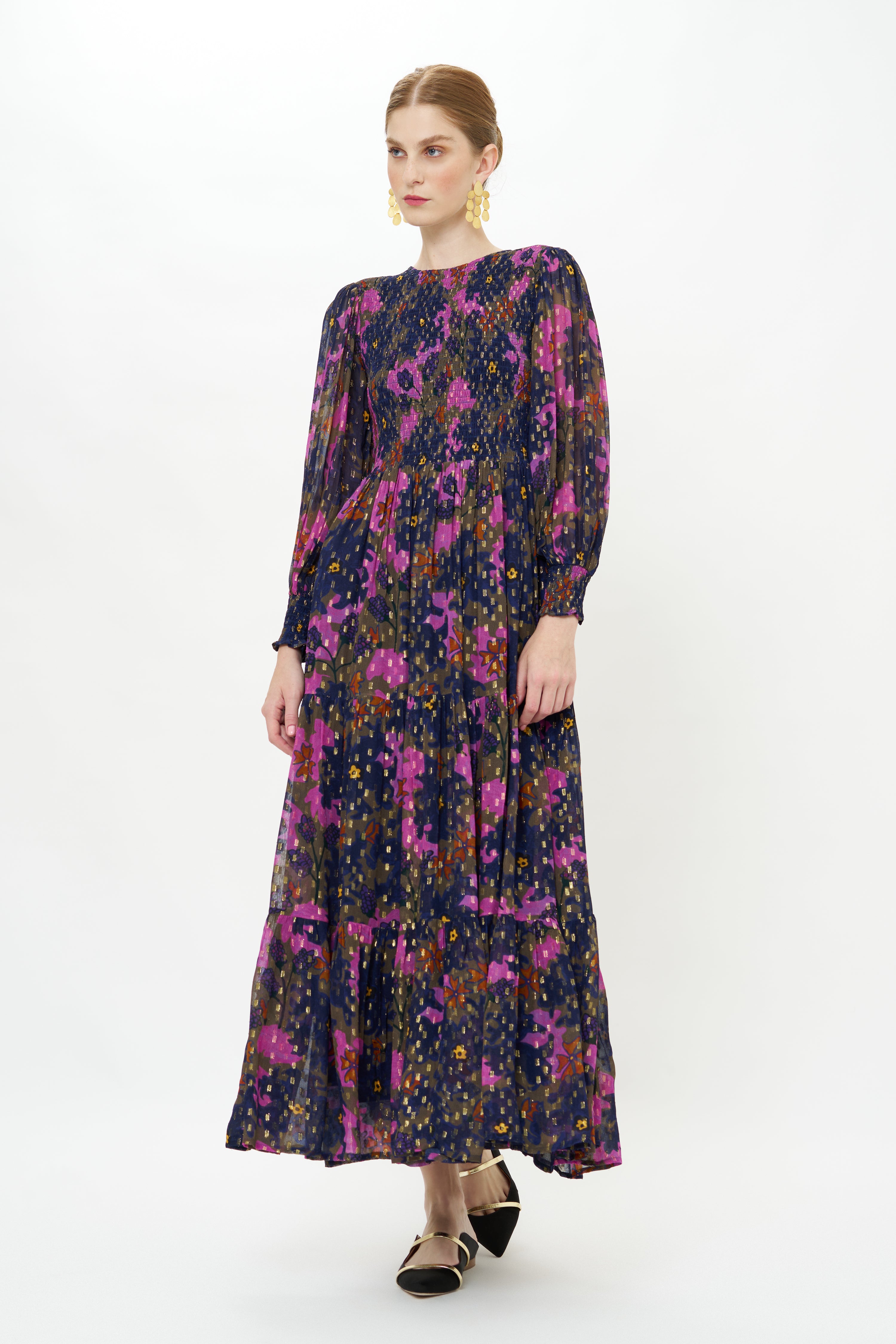 Smocked Top Maxi- Suzani Navy