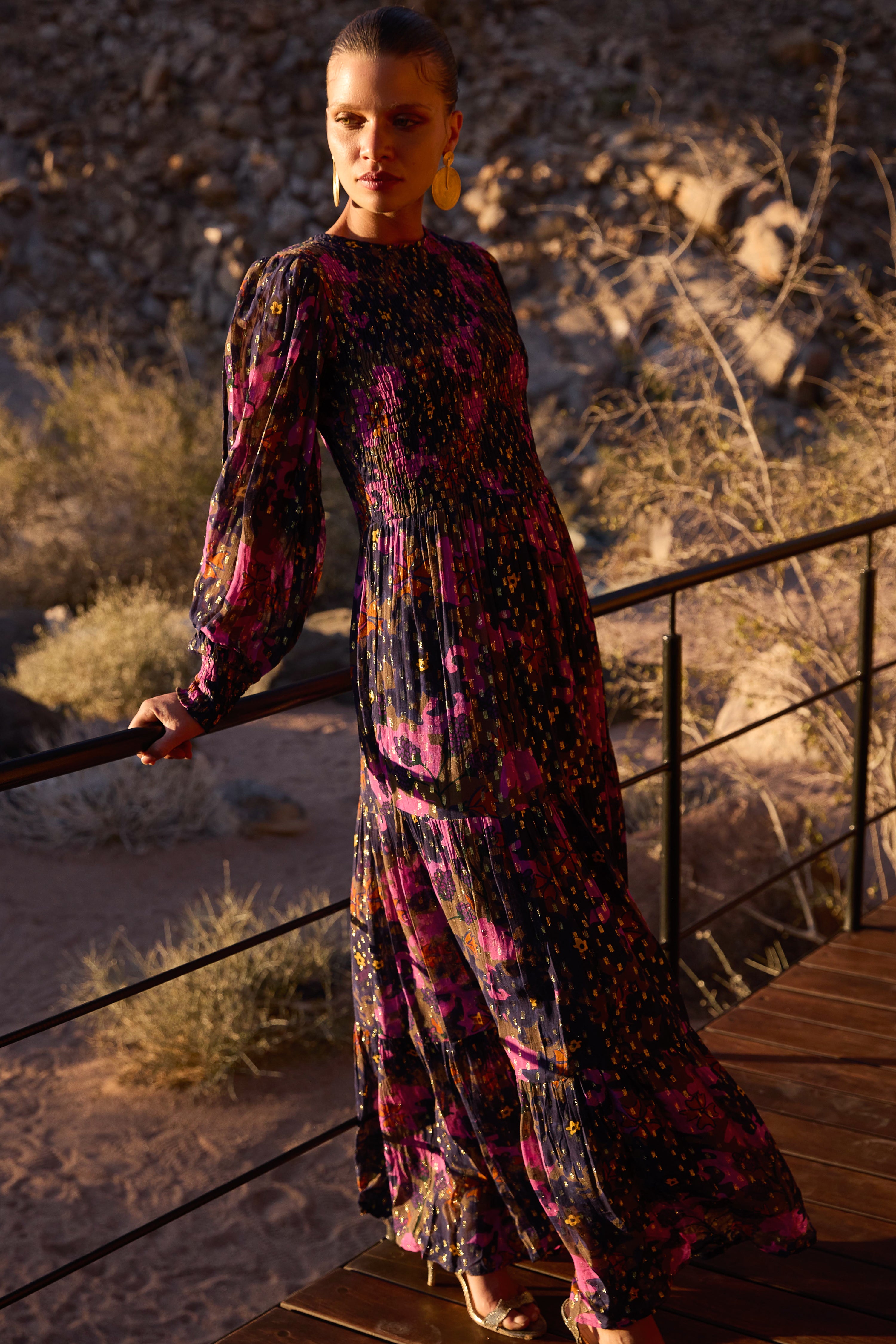 Smocked Top Maxi- Suzani Navy