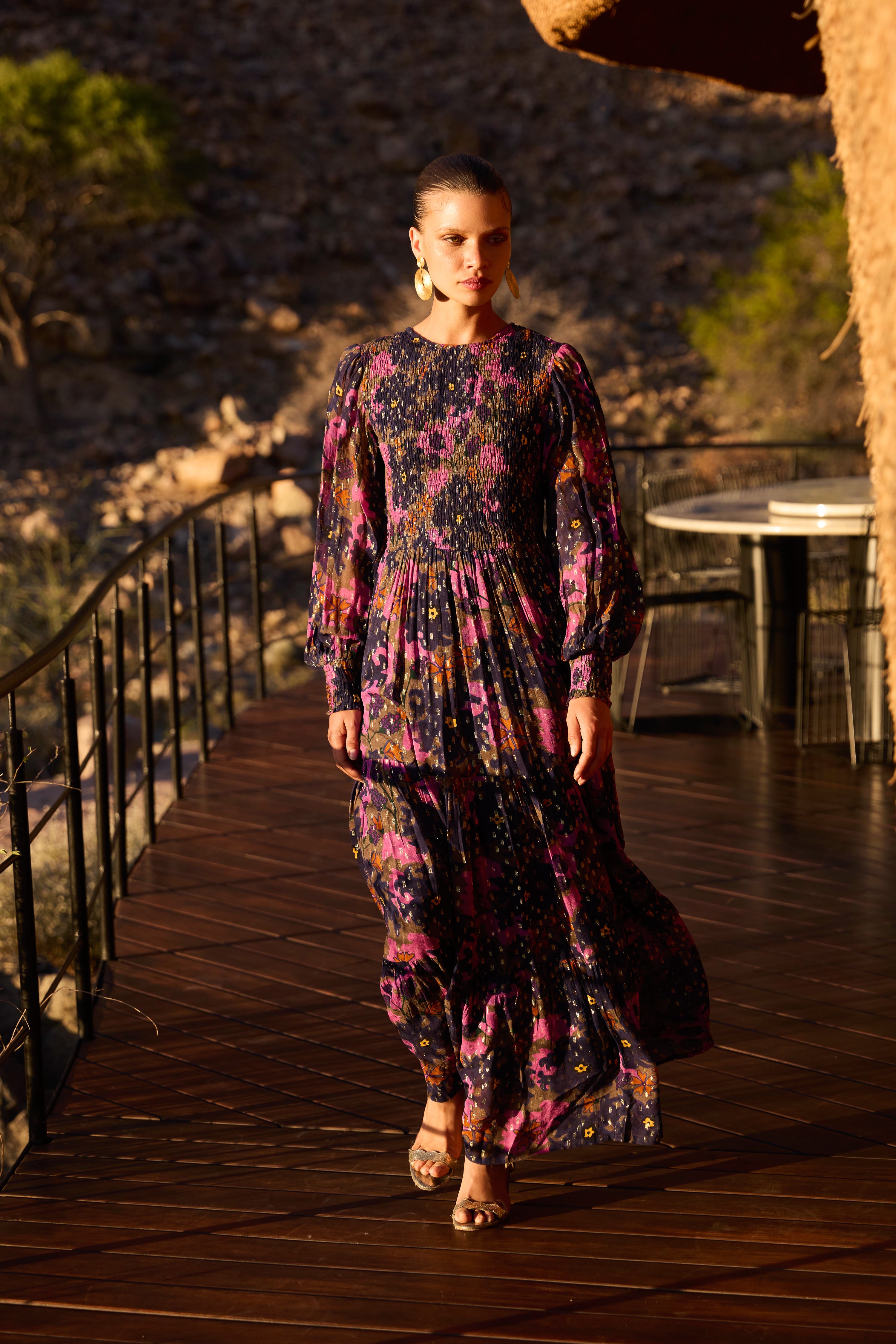 Smocked Top Maxi- Suzani Navy