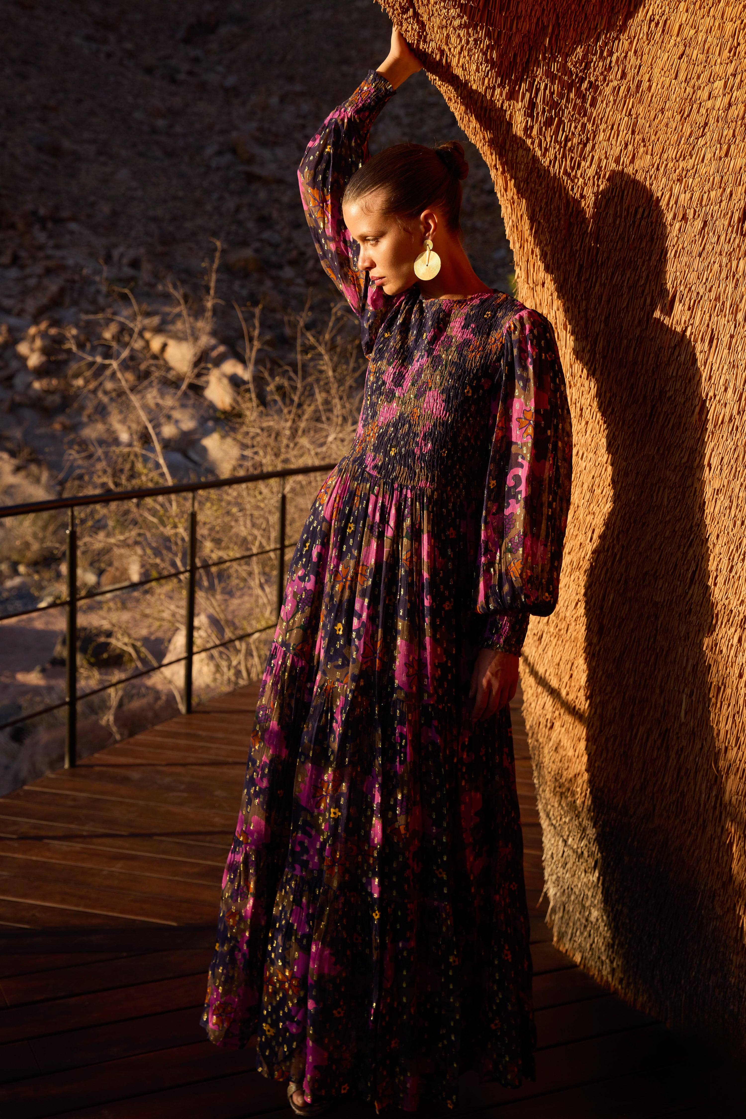 Smocked Top Maxi- Suzani Navy