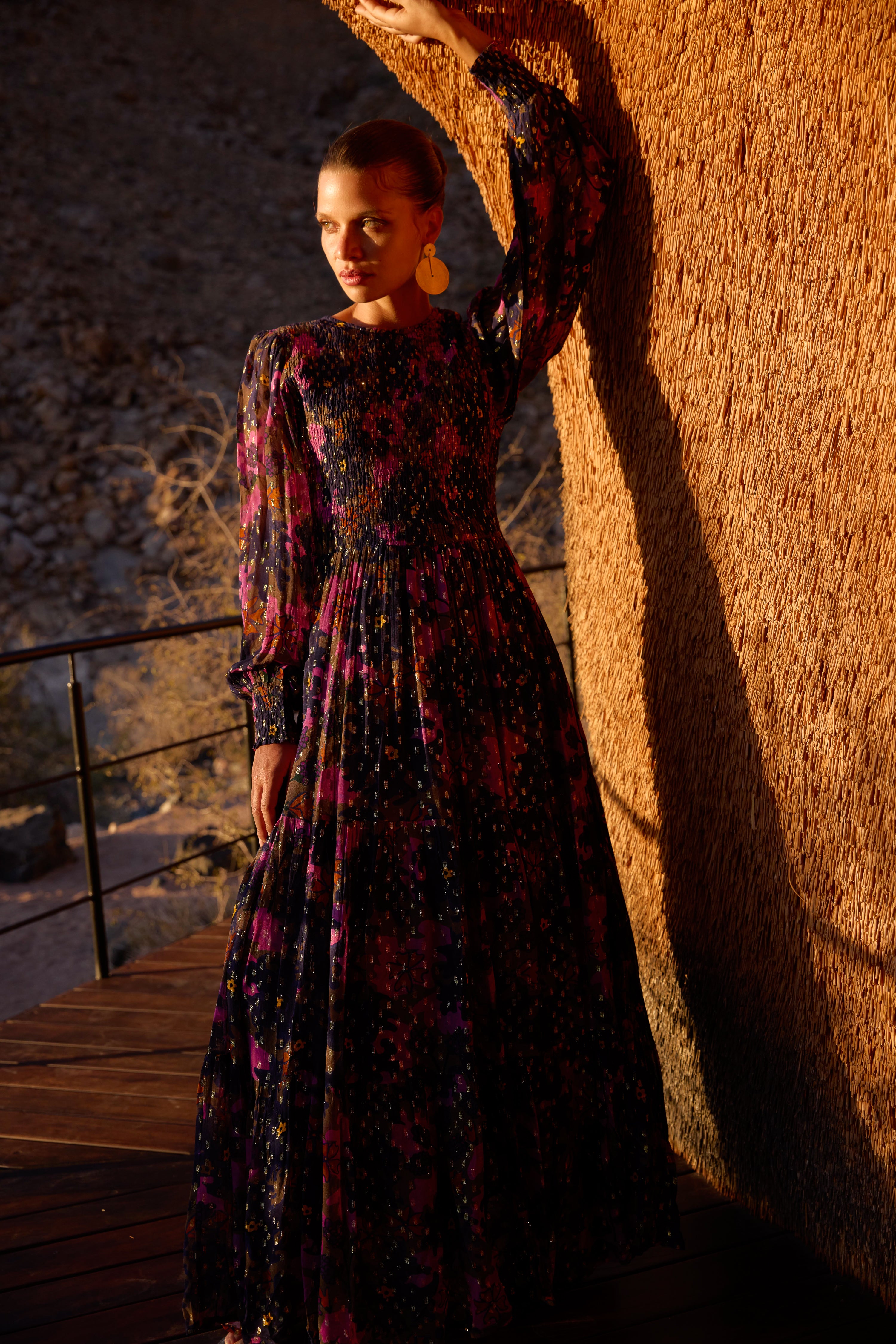 Smocked Top Maxi- Suzani Navy