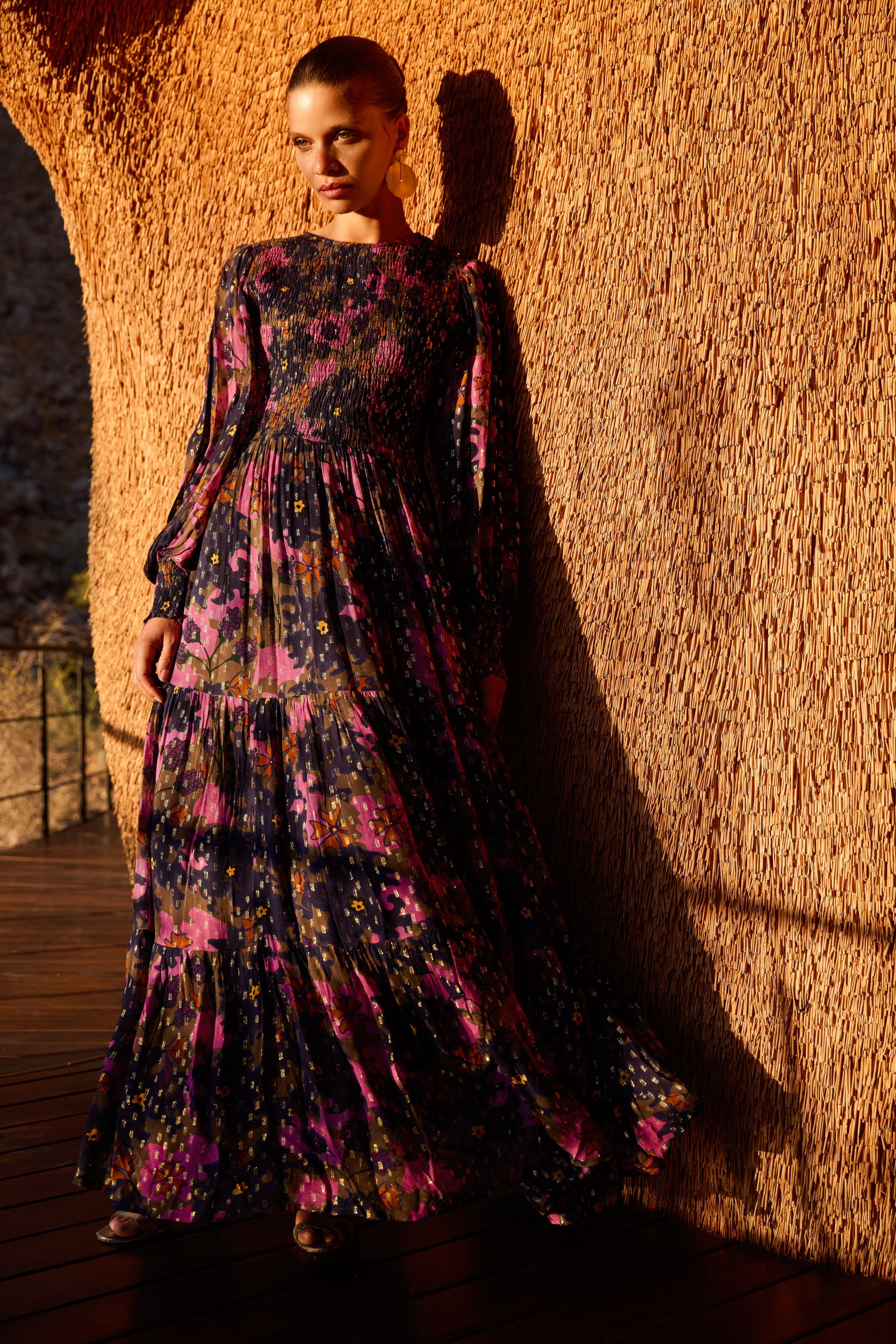 Smocked Top Maxi- Suzani Navy